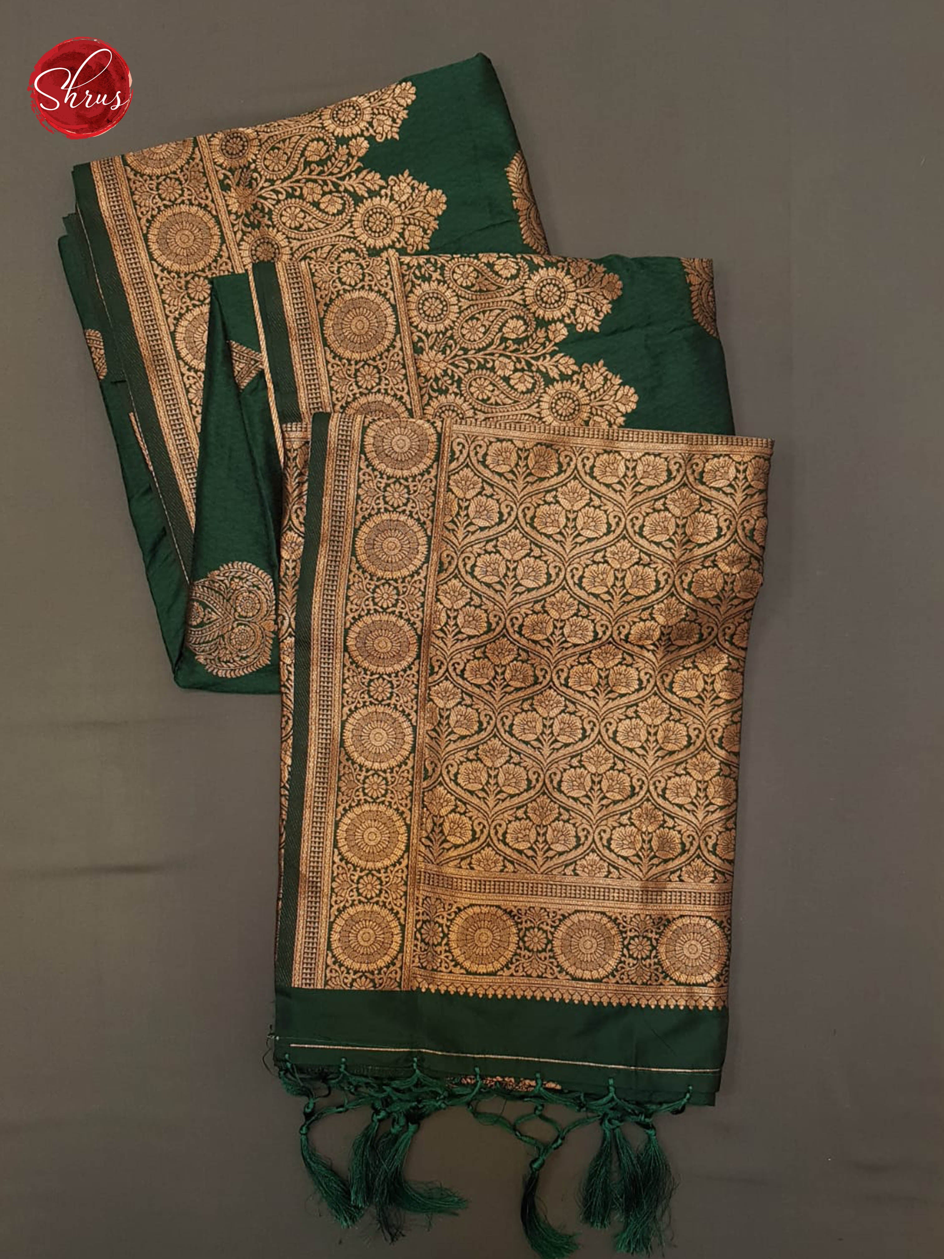Green(Single tone)- Semi Khatan with zari woven floral motifs on the body& Zari Border - Shop on ShrusEternity.com