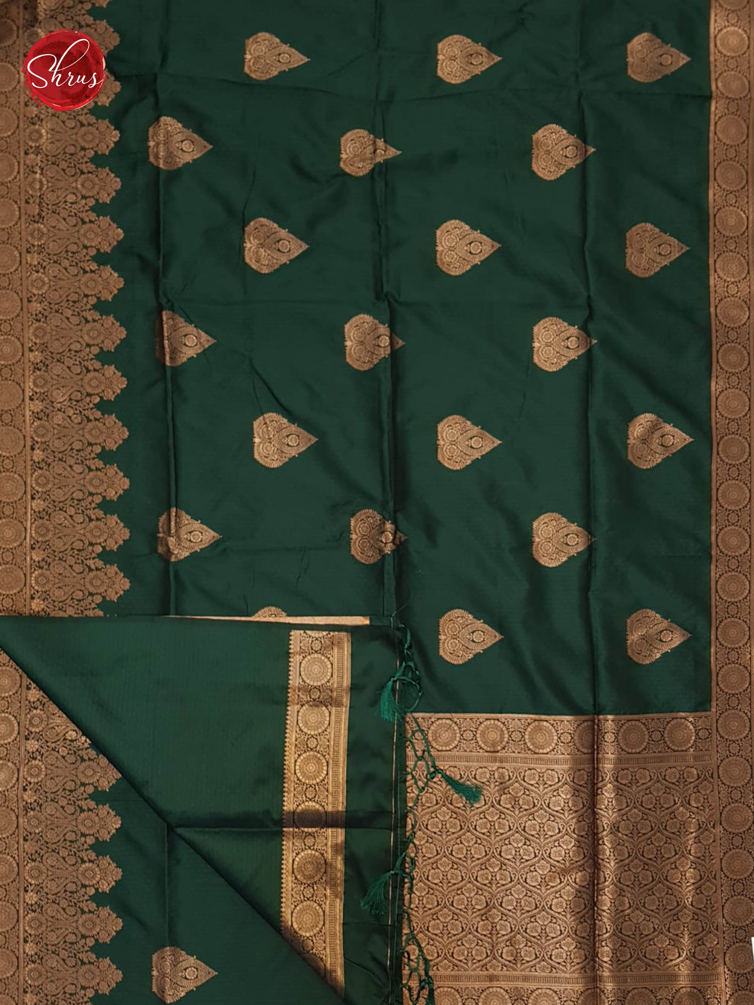 Green(Single tone)- Semi Khatan with zari woven floral motifs on the body& Zari Border - Shop on ShrusEternity.com