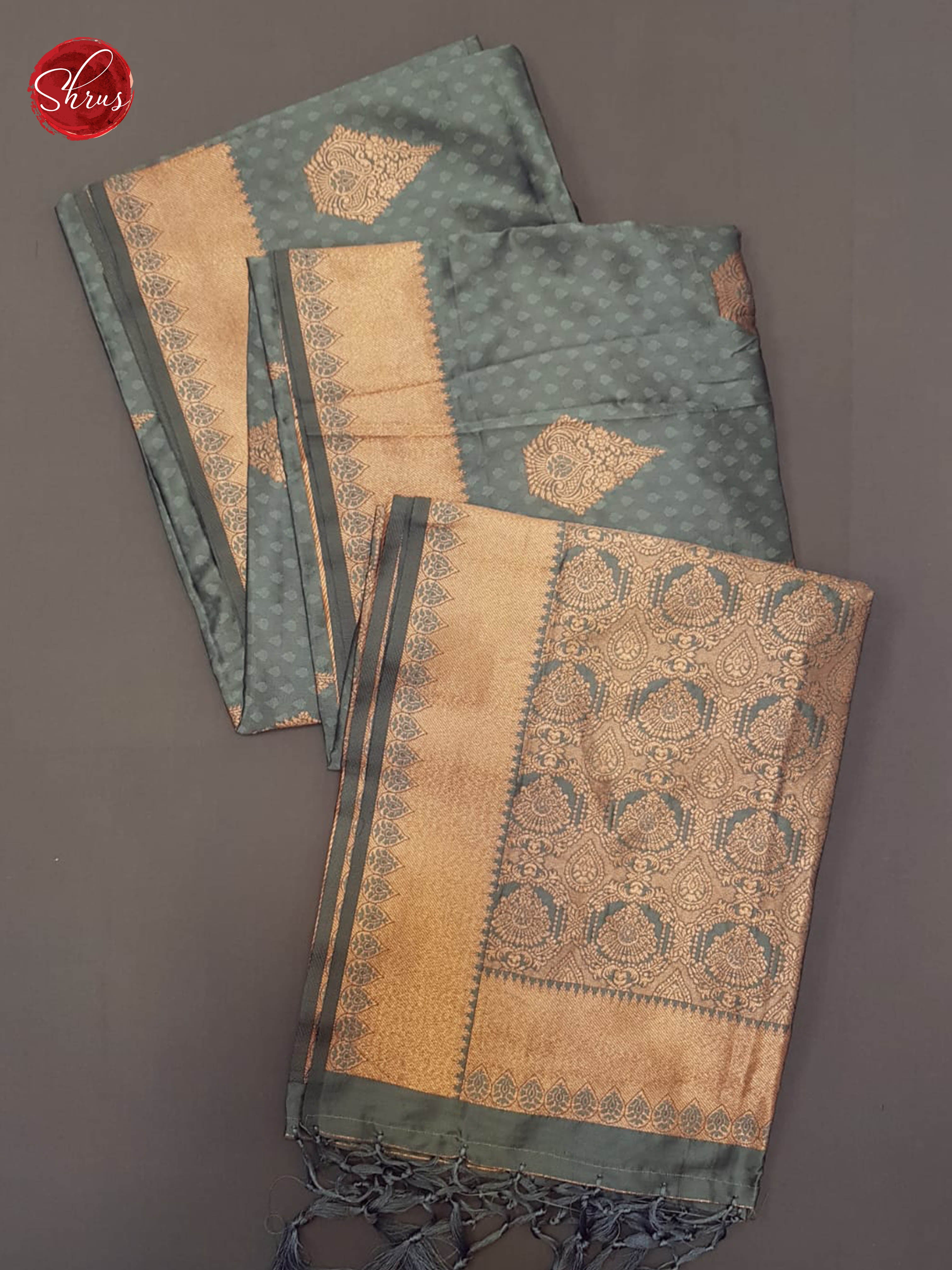 Grey(Single tone)- Semi Khatan with zari woven floral motifs, self jacquard on the body& Zari Border - Shop on ShrusEternity.com