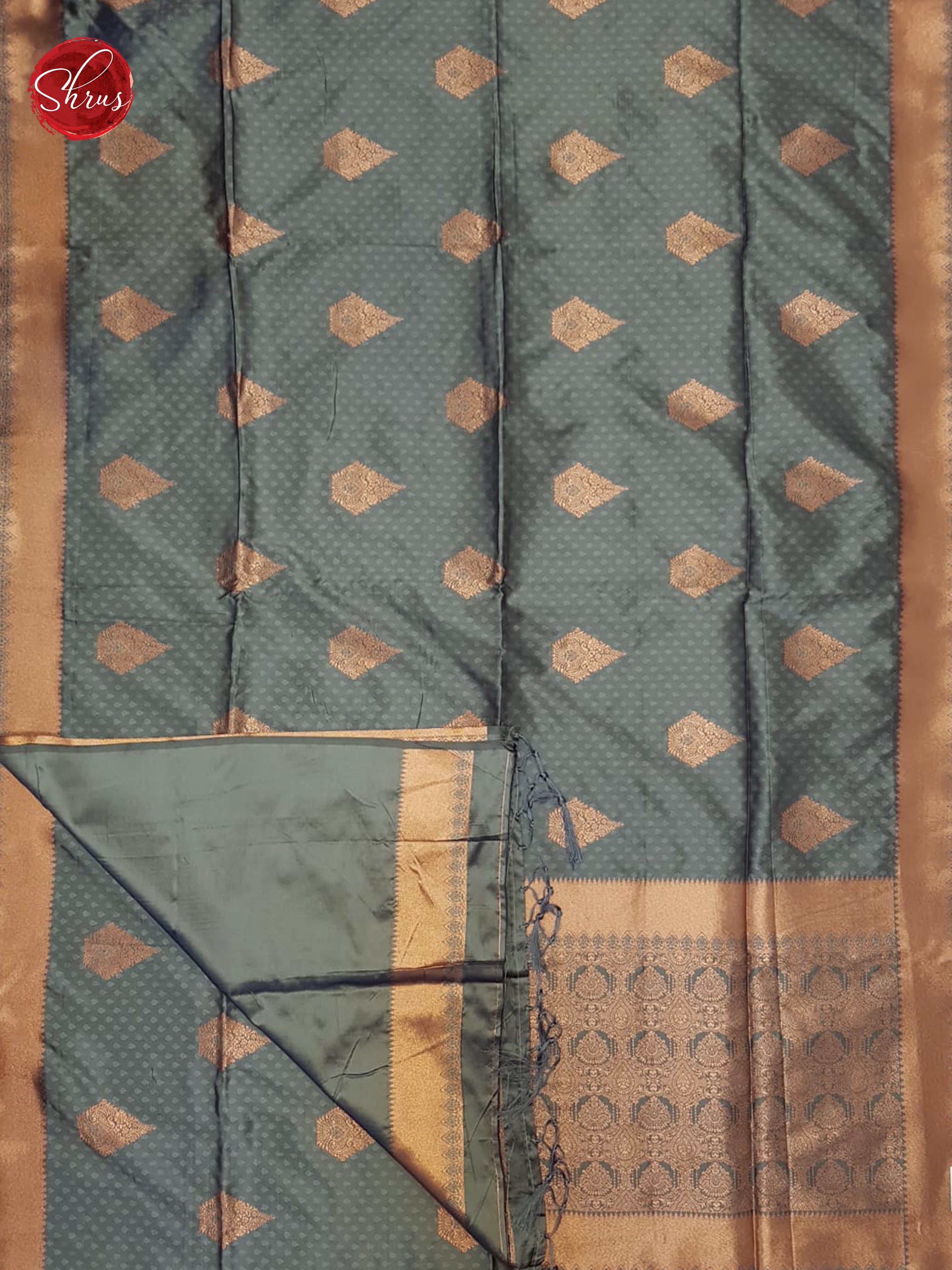 Grey(Single tone)- Semi Khatan with zari woven floral motifs, self jacquard on the body& Zari Border - Shop on ShrusEternity.com
