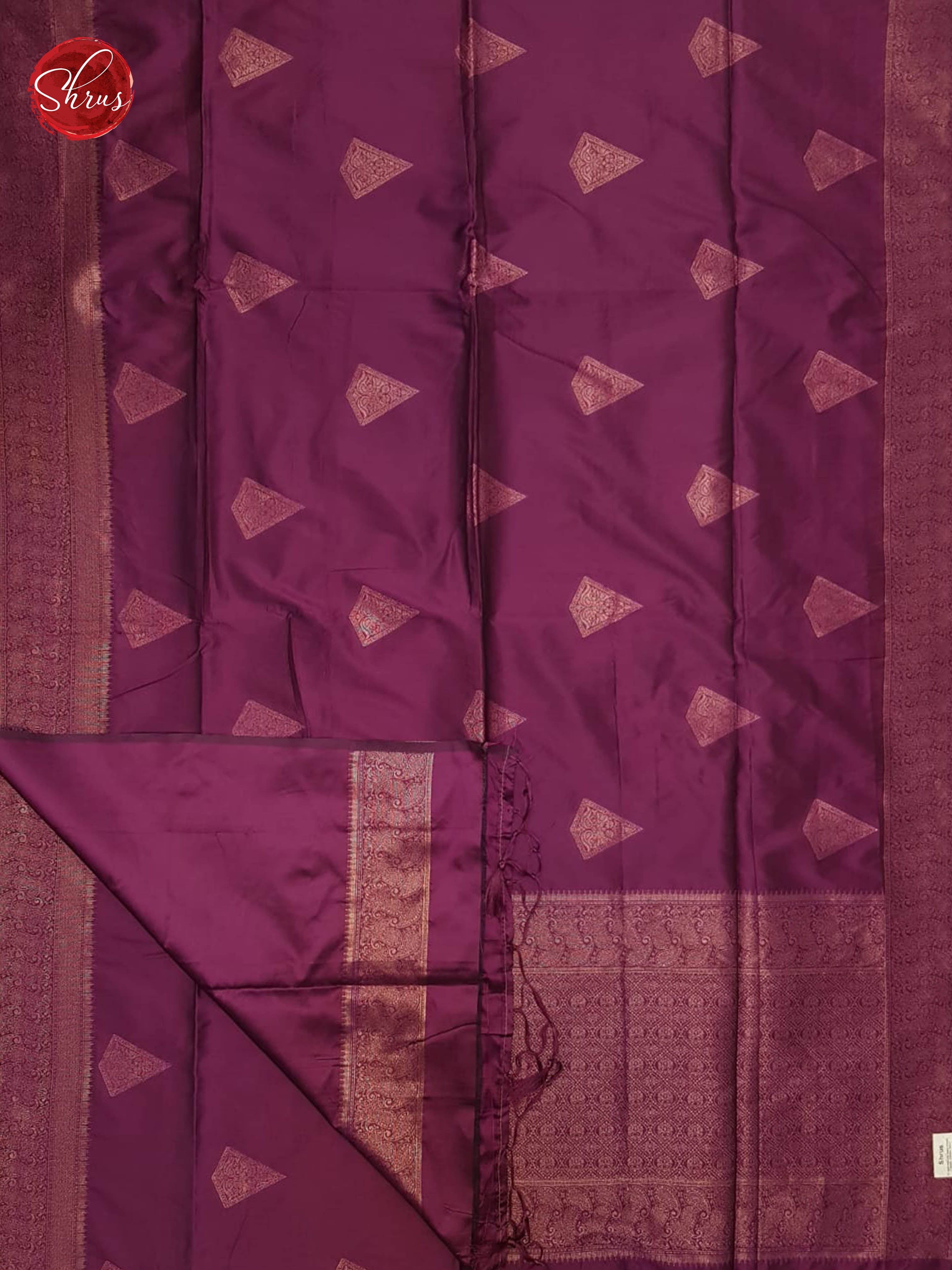 Wine(Single tone)- Semi Khatan with zari woven floral motifs on the body& Zari Border - Shop on ShrusEternity.com