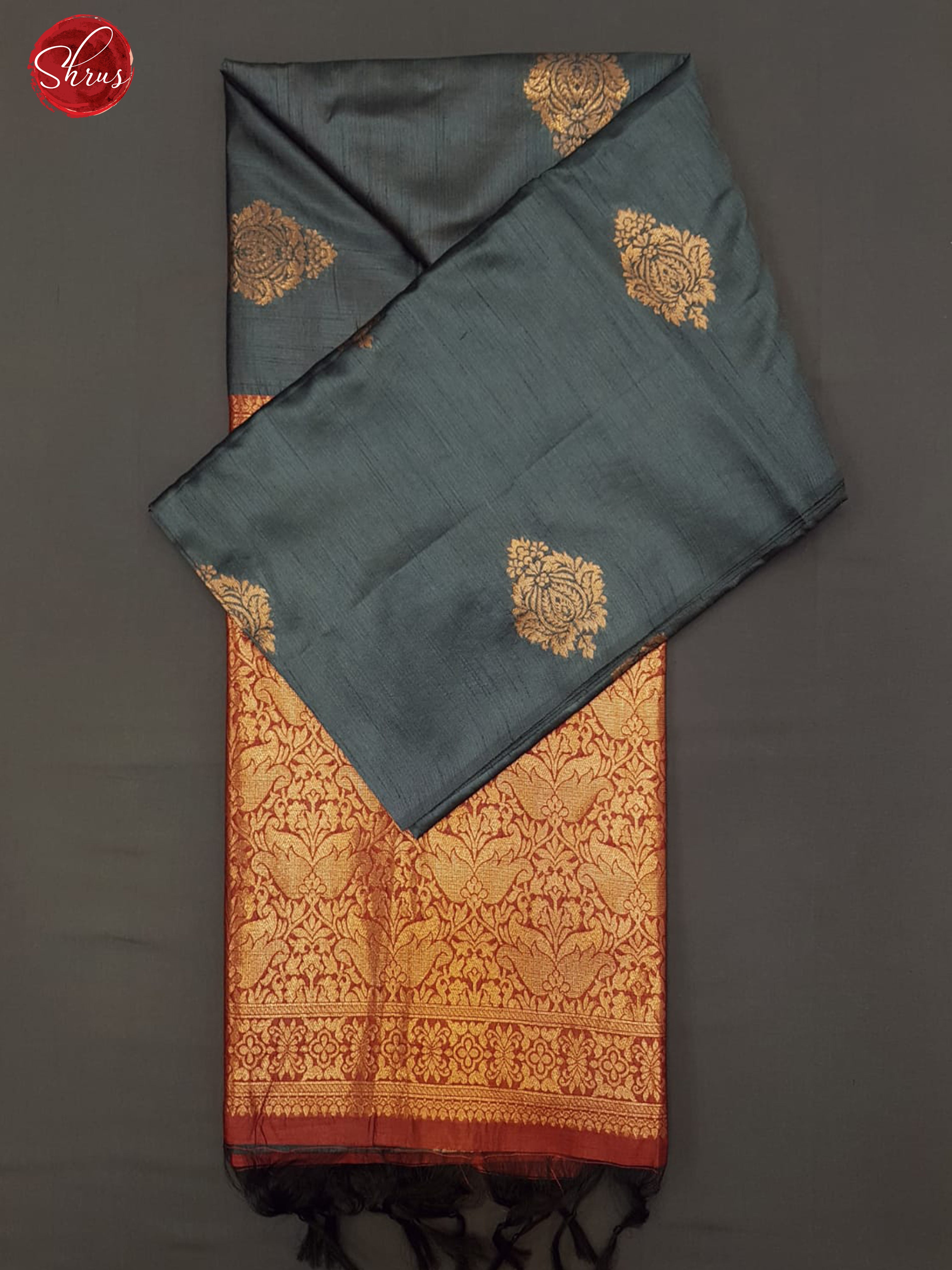 Elephant Grey& Red -Borderless Semi Raw Silk with zari woven floral motifs on  the body - Shop on ShrusEternity.com