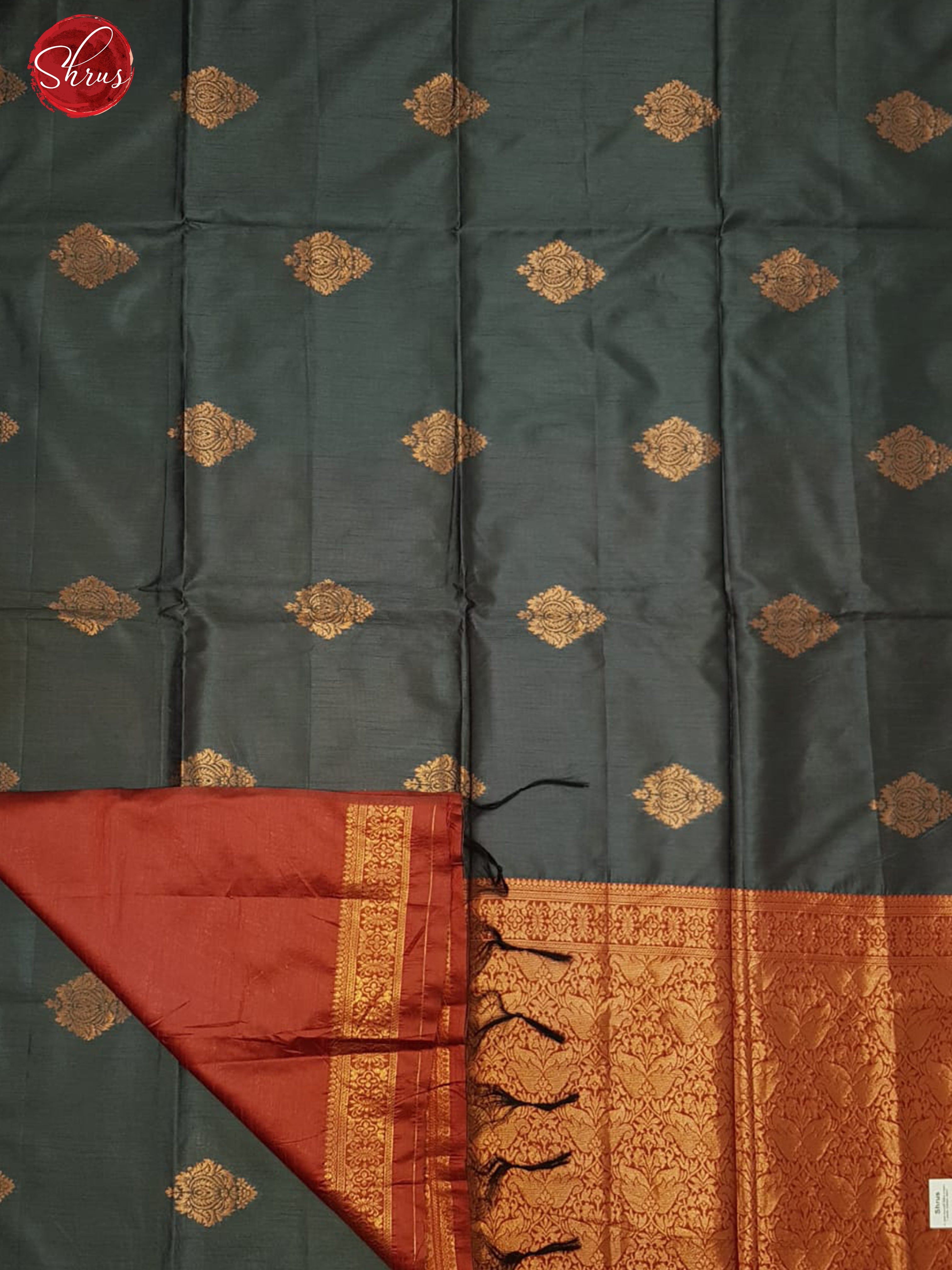 Elephant Grey& Red -Borderless Semi Raw Silk with zari woven floral motifs on  the body - Shop on ShrusEternity.com