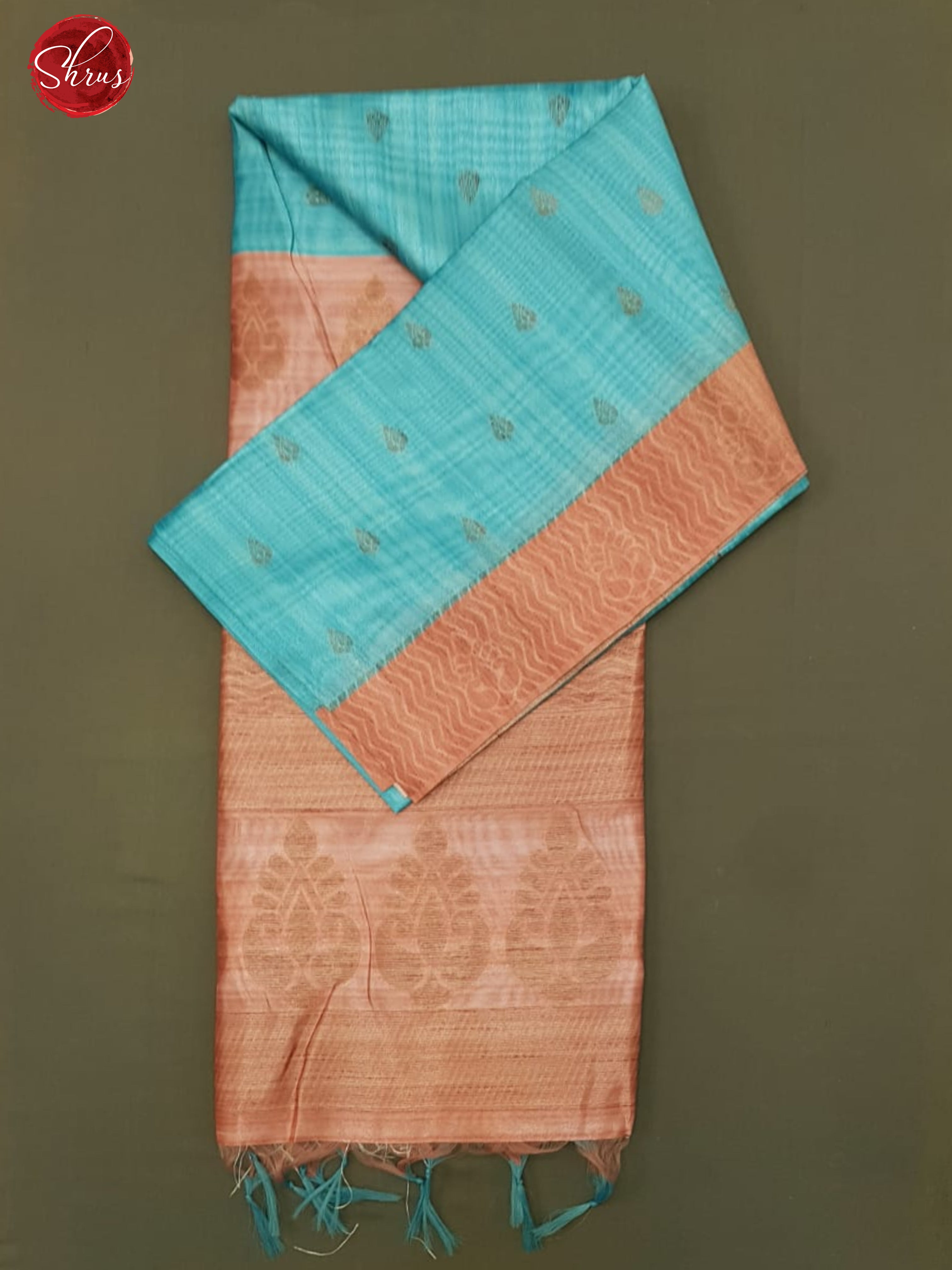 Blue & Pink -Semi Tussar with zari  buttas on the body & contrast   border - Shop on ShrusEternity.com