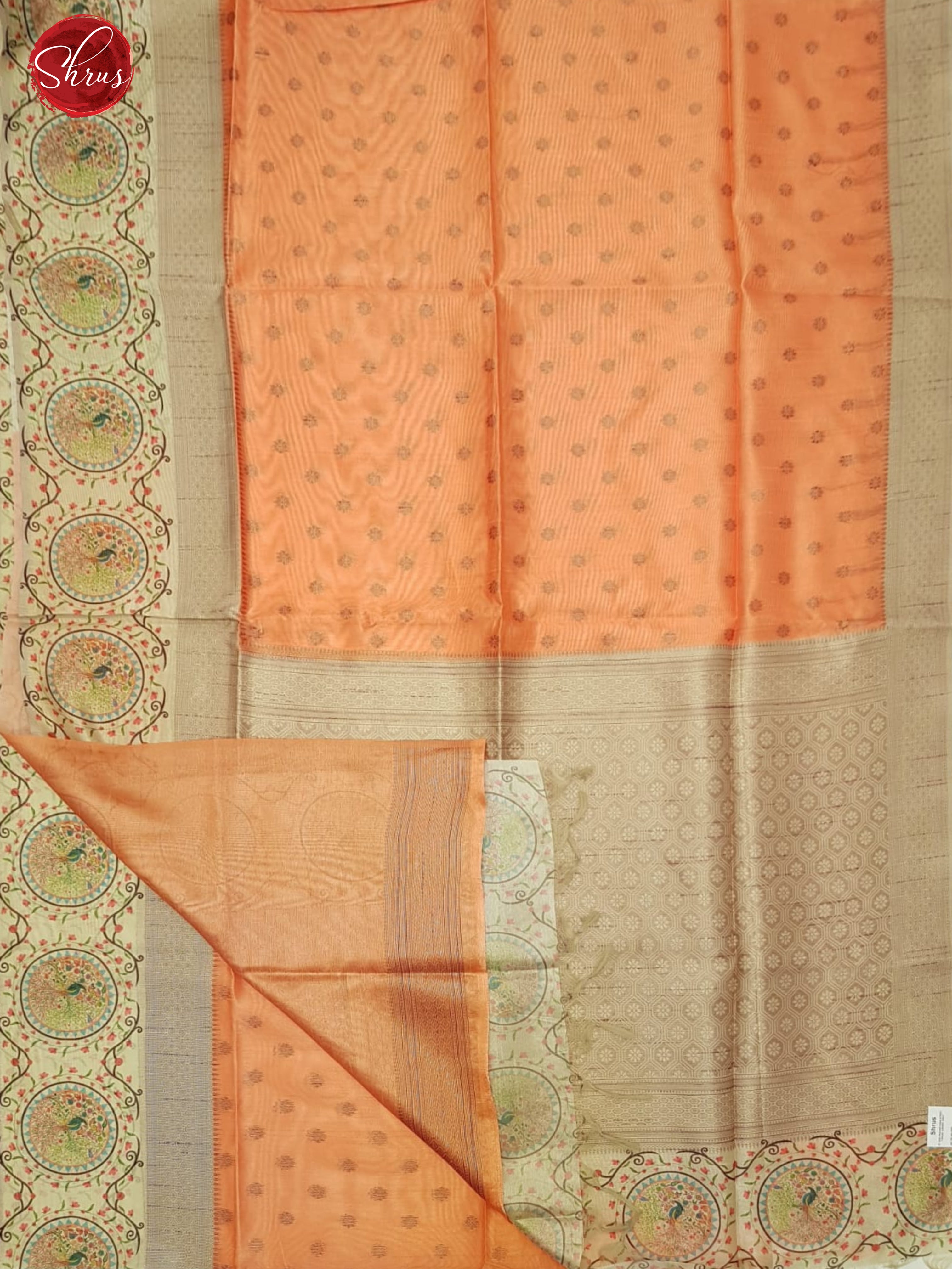 Orange & Beige -   Semi Tussar with zari  buttas on the body & contrast zari  border - Shop on ShrusEternity.com