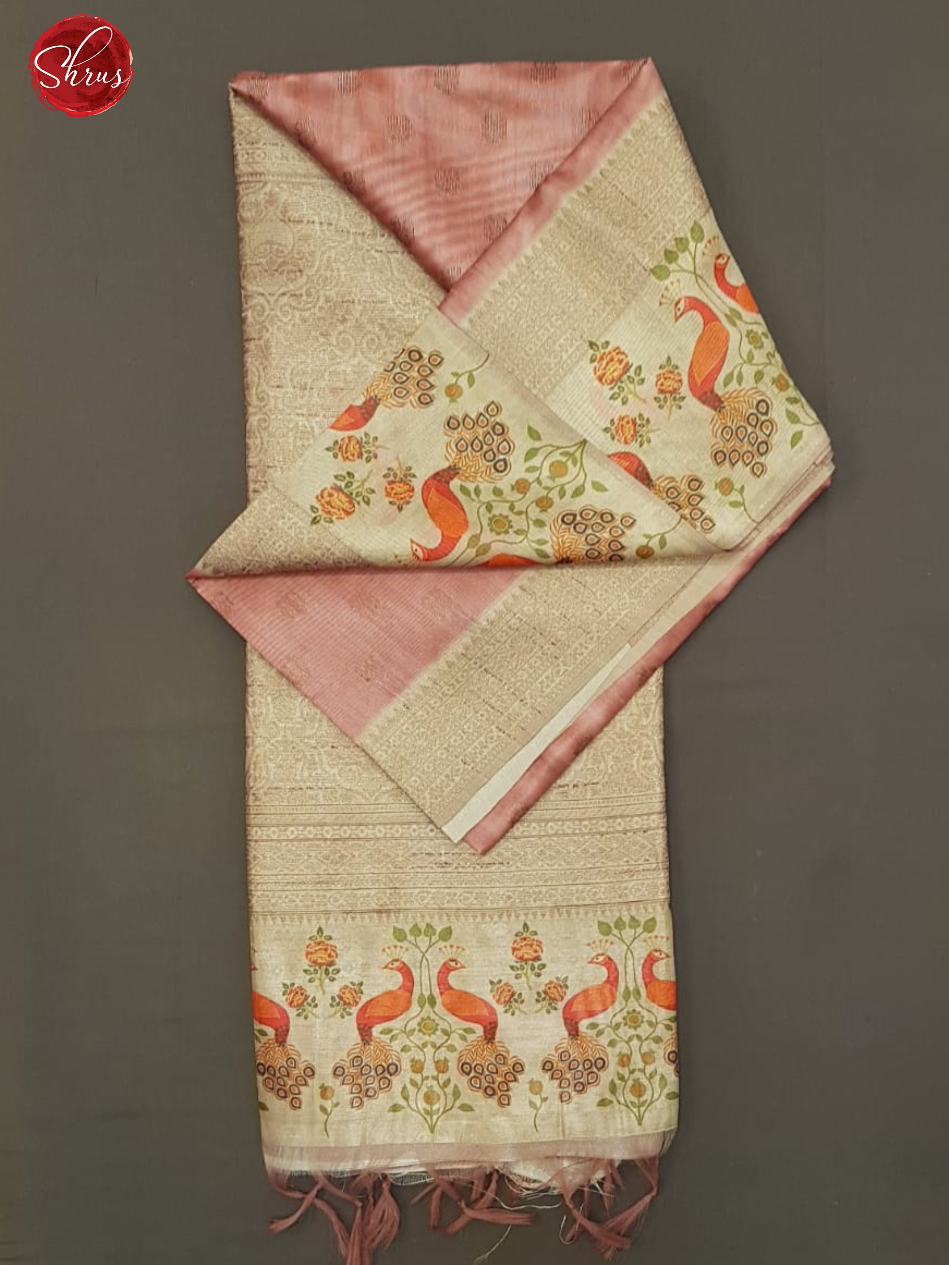 Pink & Beige -   Semi Tussar with zari  buttas on the body & contrast zari  border - Shop on ShrusEternity.com
