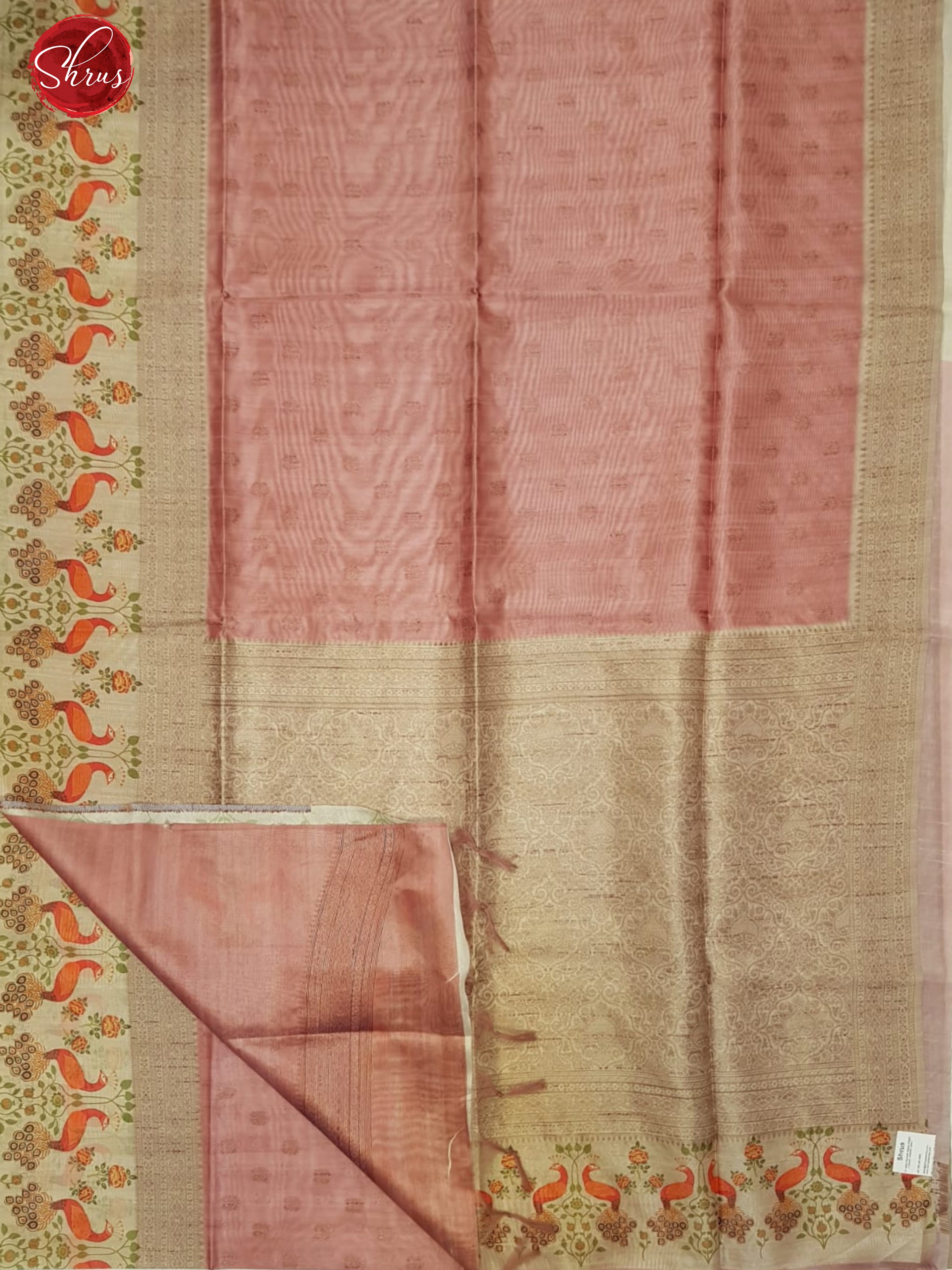 Pink & Beige -   Semi Tussar with zari  buttas on the body & contrast zari  border - Shop on ShrusEternity.com