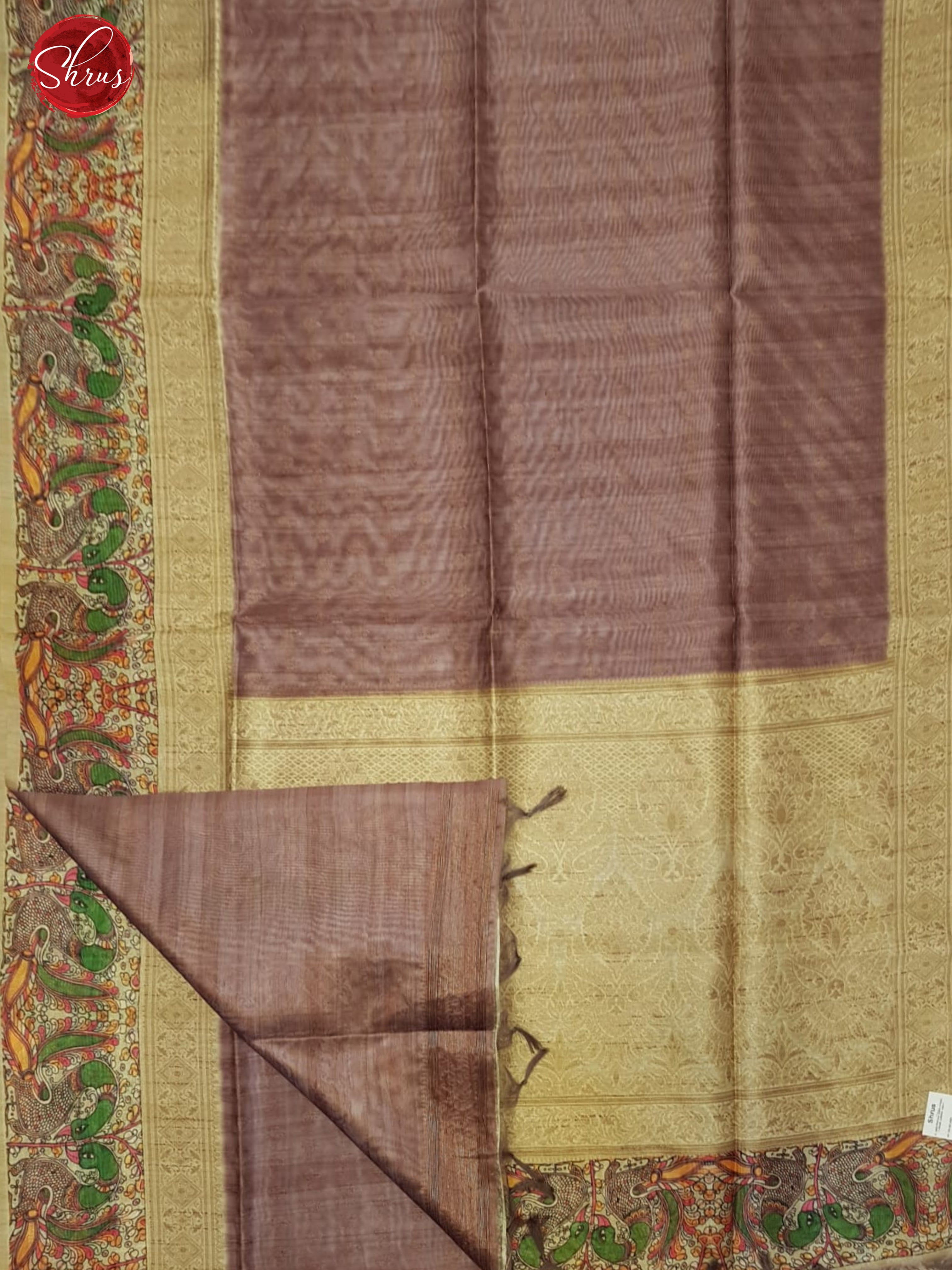 Brown & Beige -  Semi Tussar with zari  buttas on the body & contrast zari  border - Shop on ShrusEternity.com