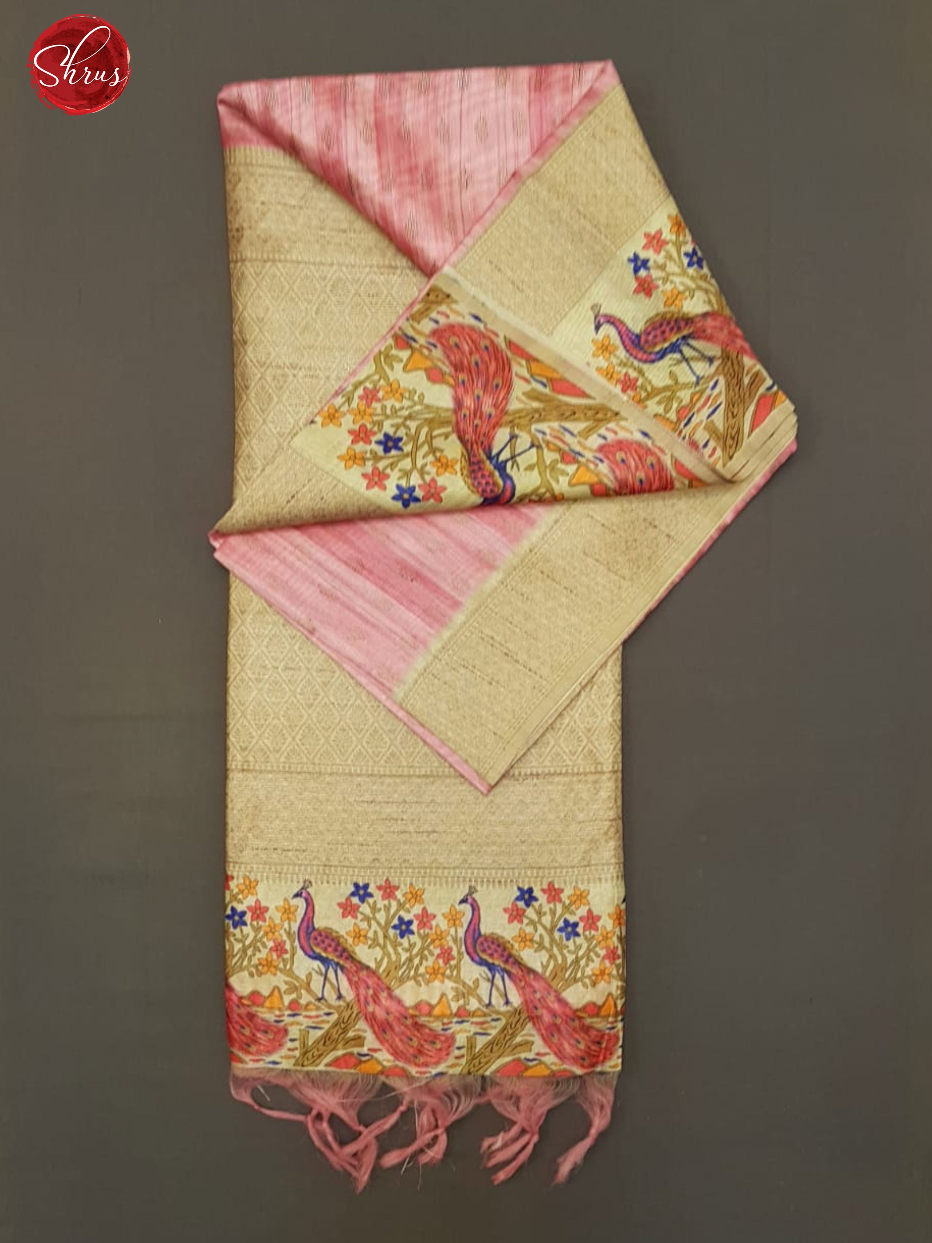 Pink & Beige - Semi Tussar with zari  buttas on the body & contrast   zari border - Shop on ShrusEternity.com