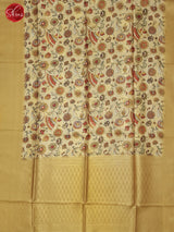 Beige (Single Tone)- Semi Dupion with  floral print on the body & Contrast zari  Border - Shop on ShrusEternity.com