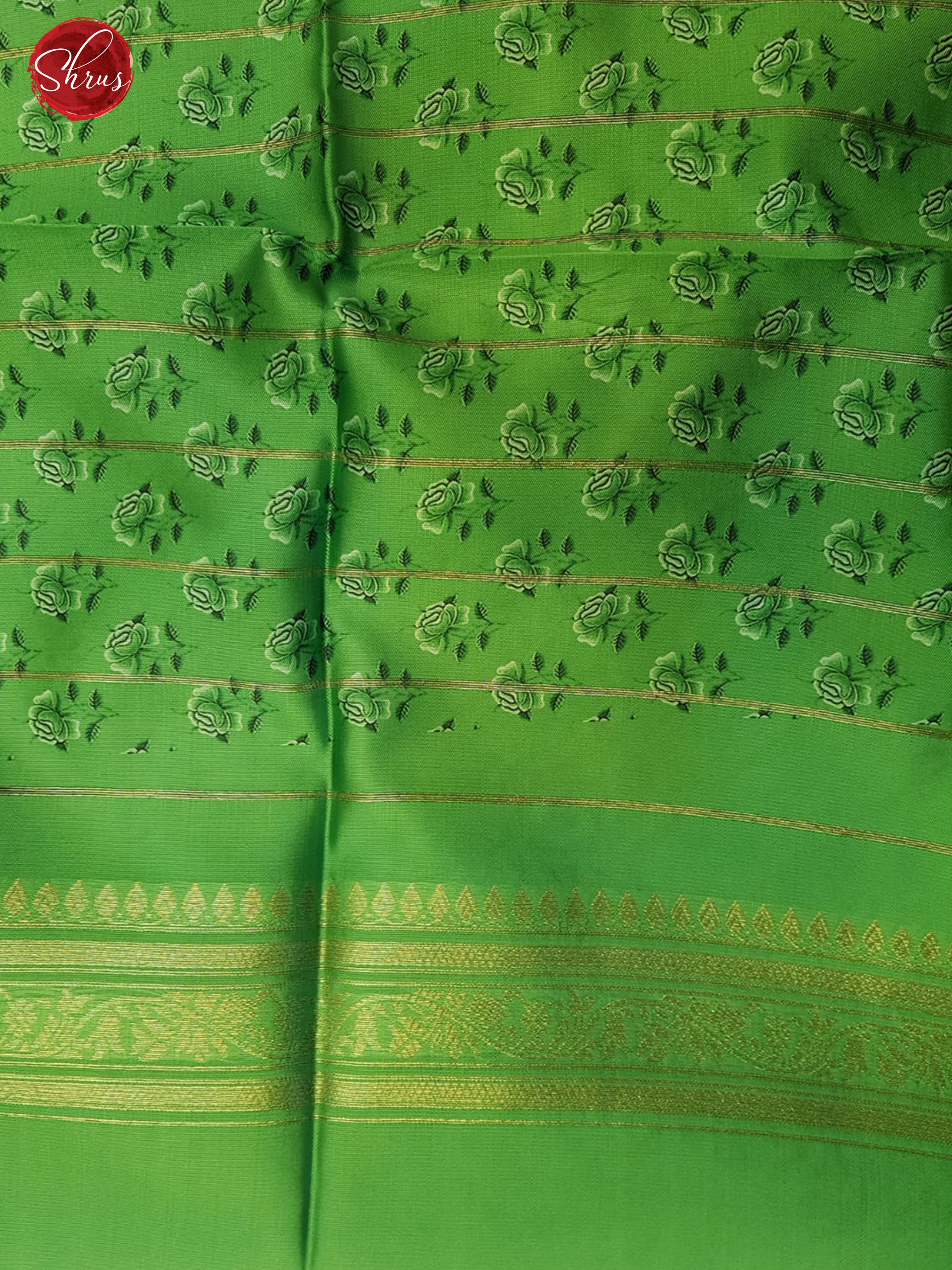 Multicolor & Green - Semi Dupion with  floral print on the body & Contrast Border - Shop on ShrusEternity.com