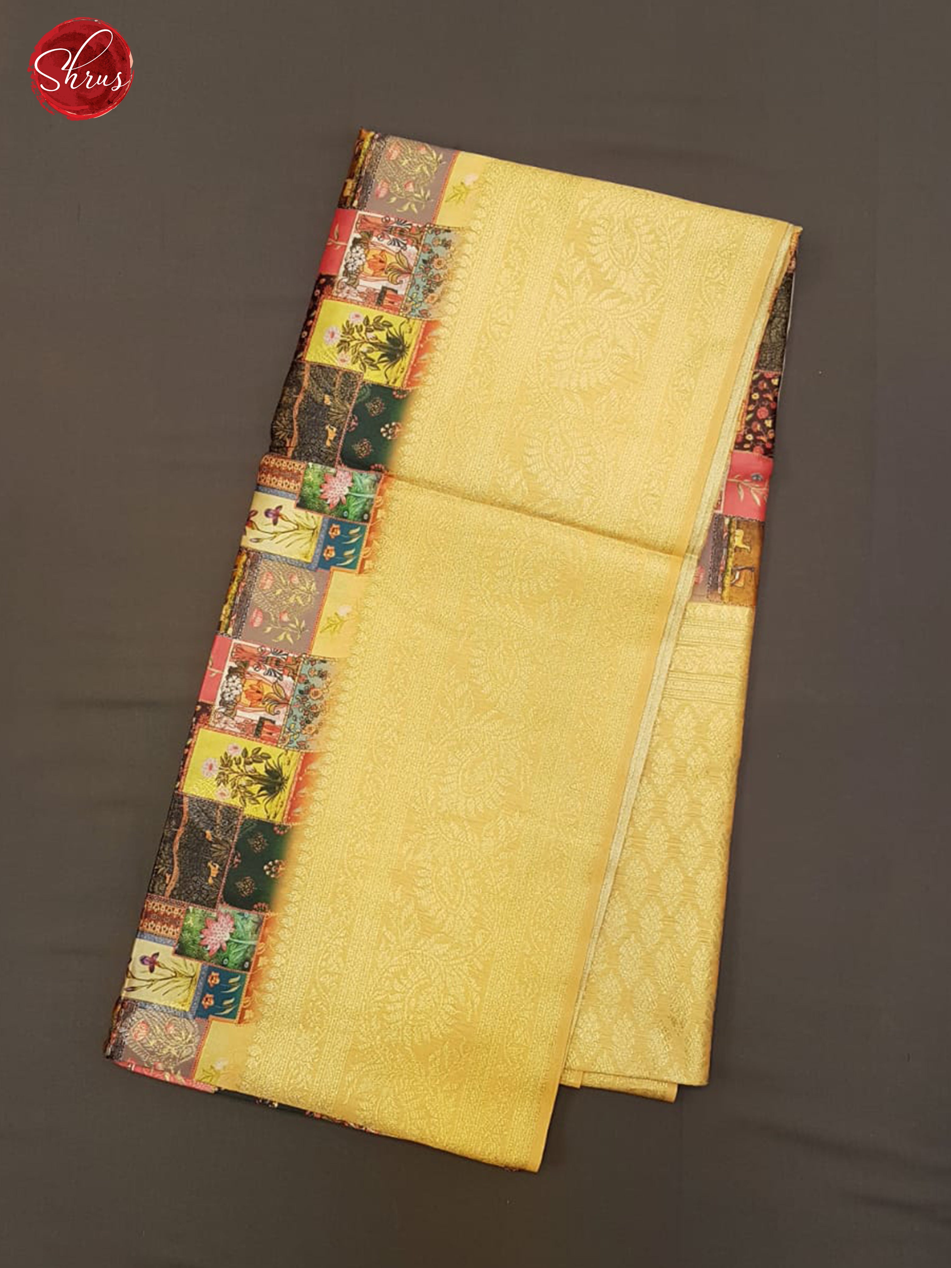 Multicolor & Sandal - Semi Dupion with  floral print on the body & Contrast zari  Border - Shop on ShrusEternity.com
