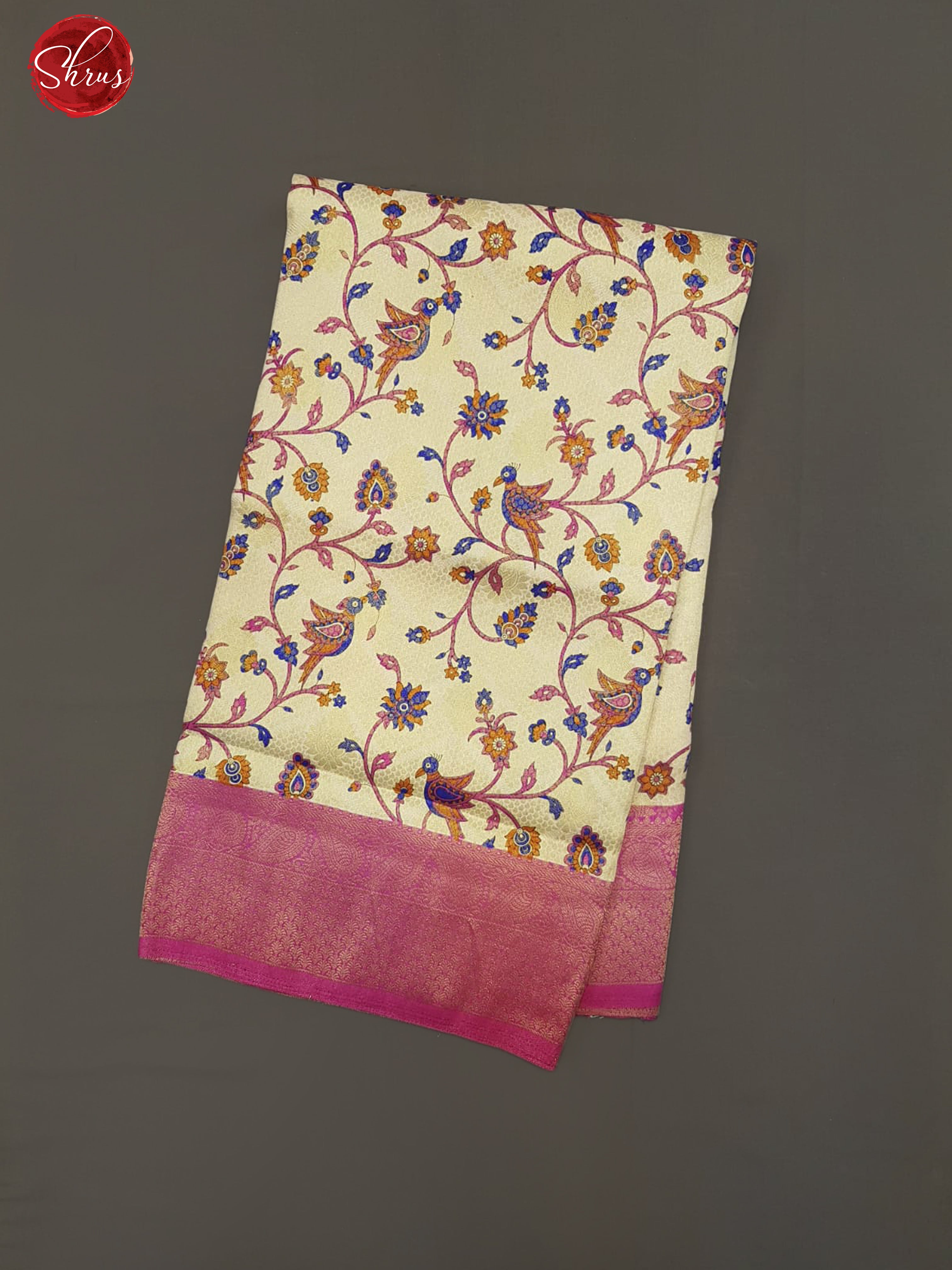 Cream & Pink - Semi Georgette with floral print on  the body & Zari Border - Shop on ShrusEternity.com