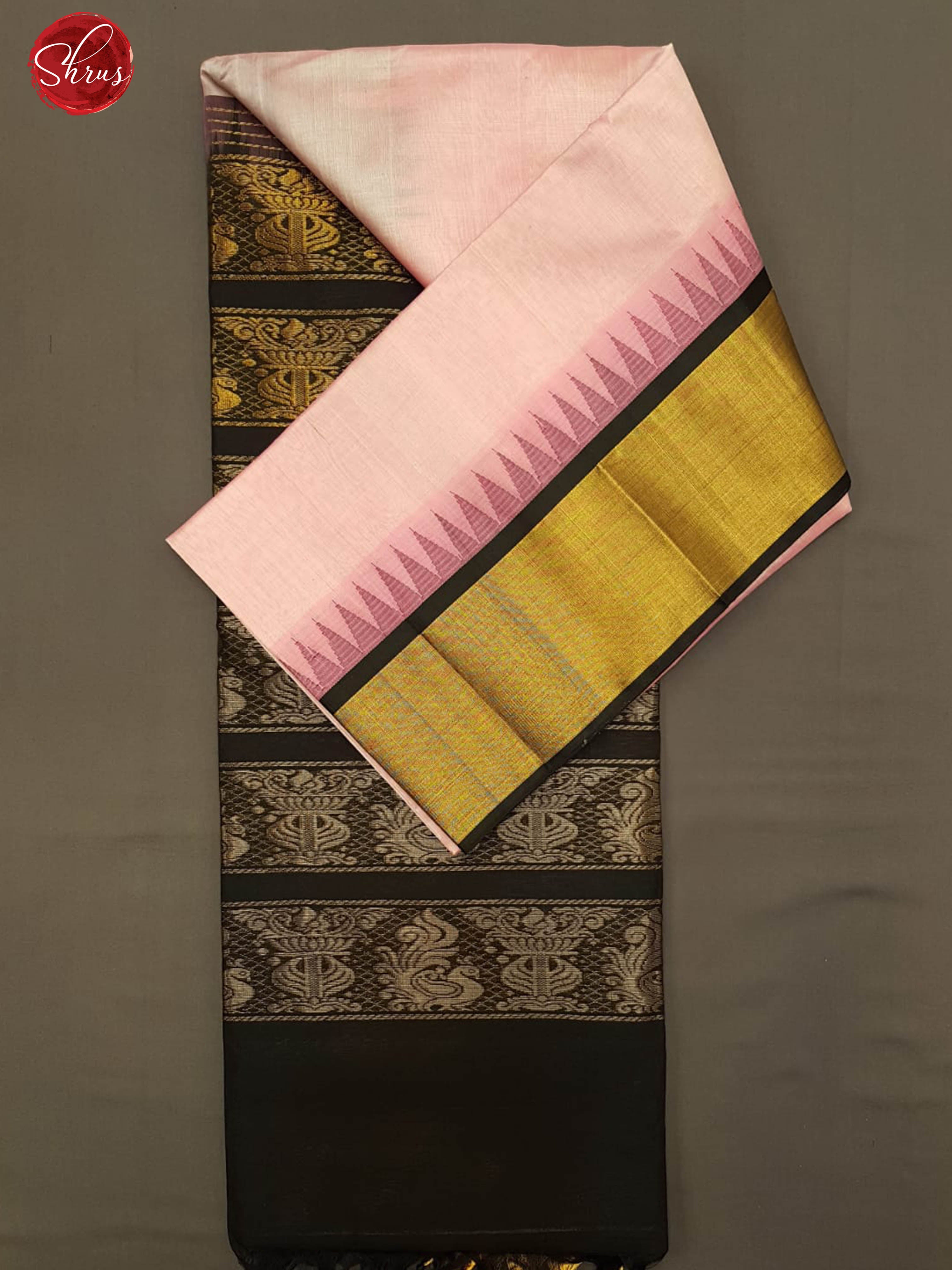 Baby Pink & Black - Silk Cotton with plain body & Contrast zari Border - Shop on ShrusEternity.com