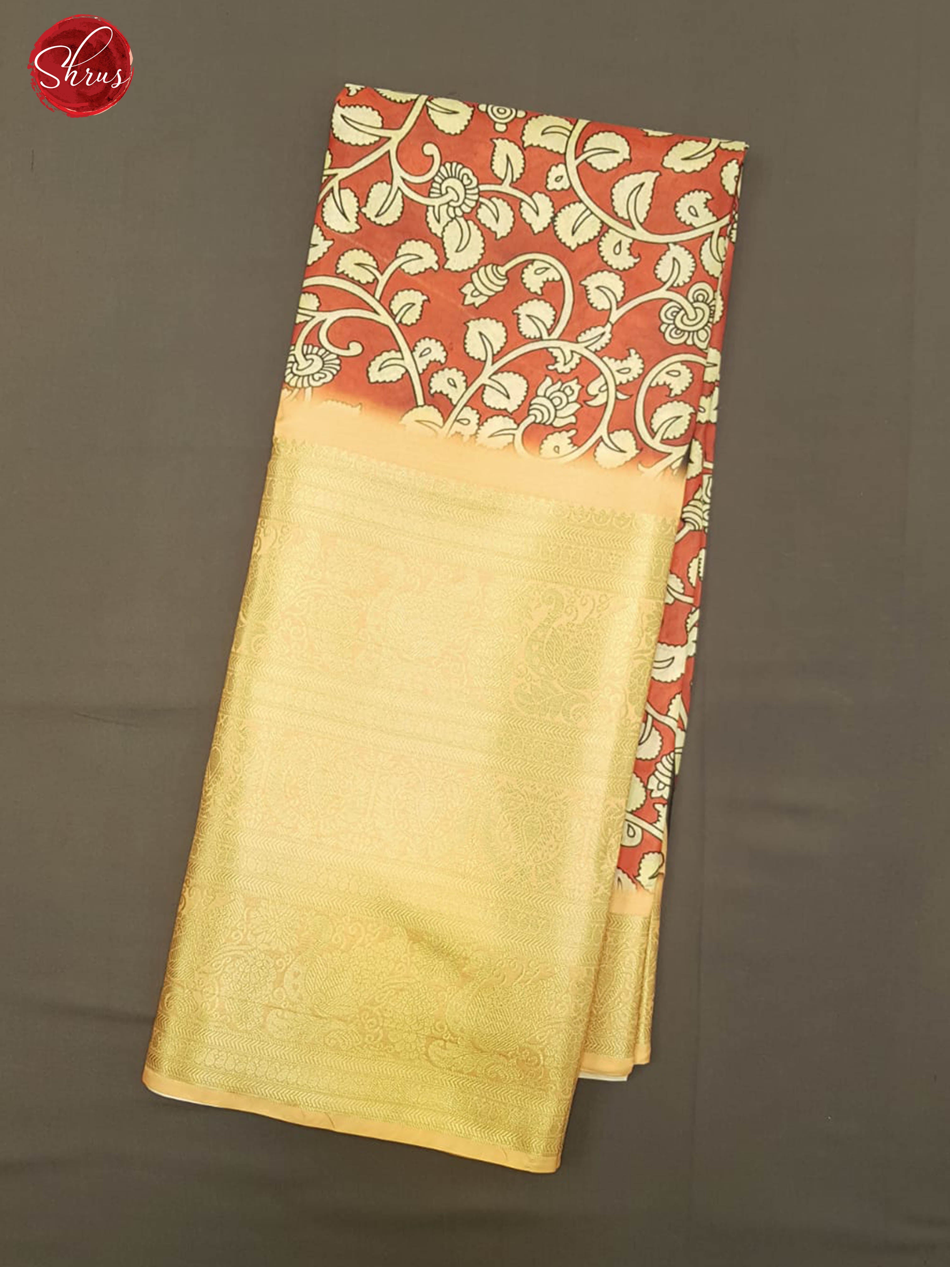 Red & Black- Semi Crepe with kalamkari floral print on the body & Zari Border - Shop on ShrusEternity.com