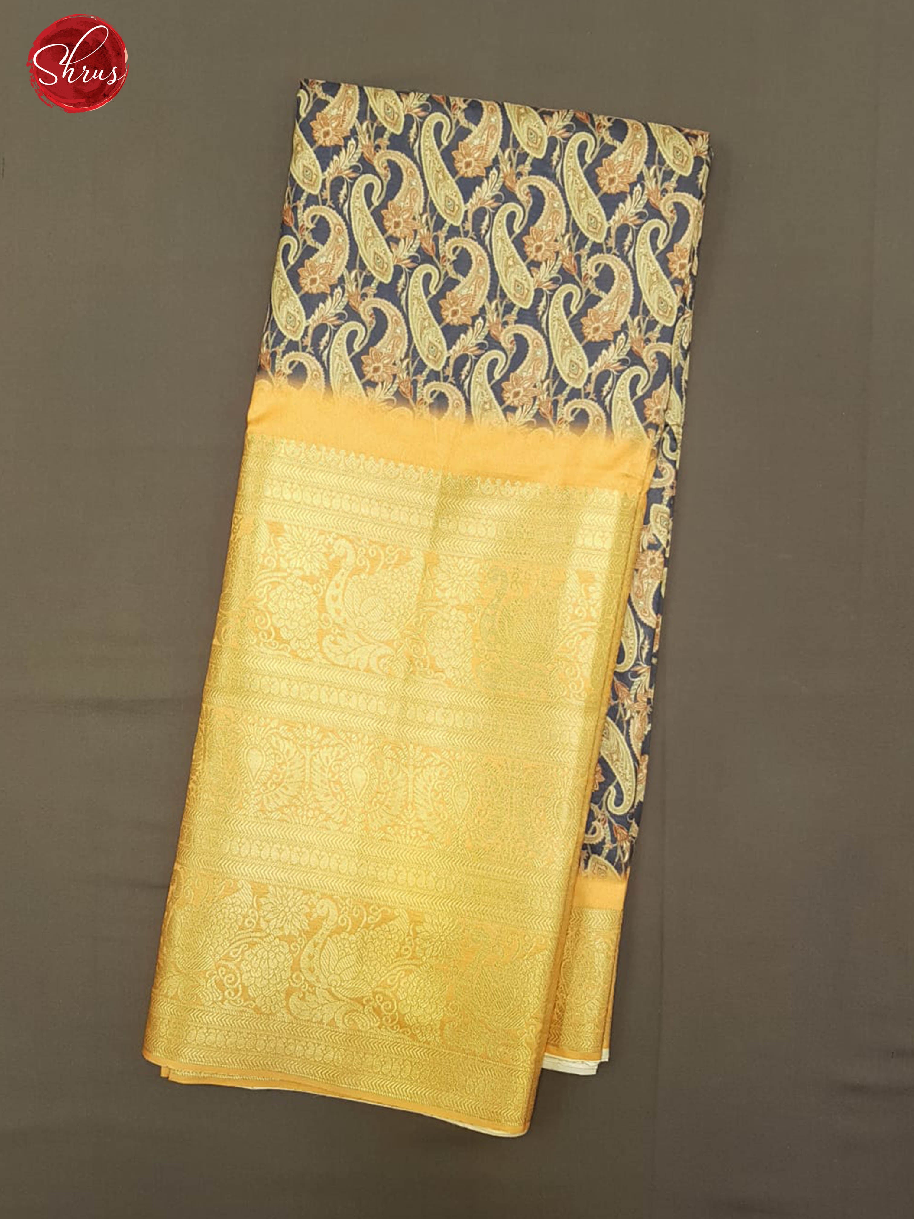 Blue & Peach -  Semi Crepe with kalamkari floral print on the body & Zari Border - Shop on ShrusEternity.com