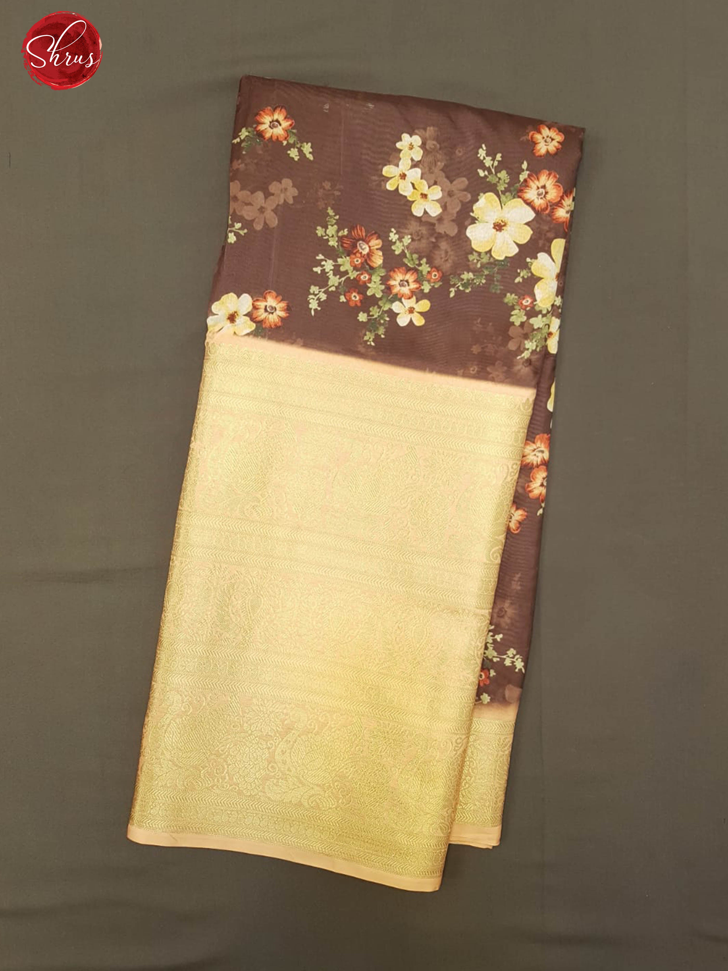 Brown & Beige - Semi Crepe with   floral print on the body & Zari Border - Shop on ShrusEternity.com