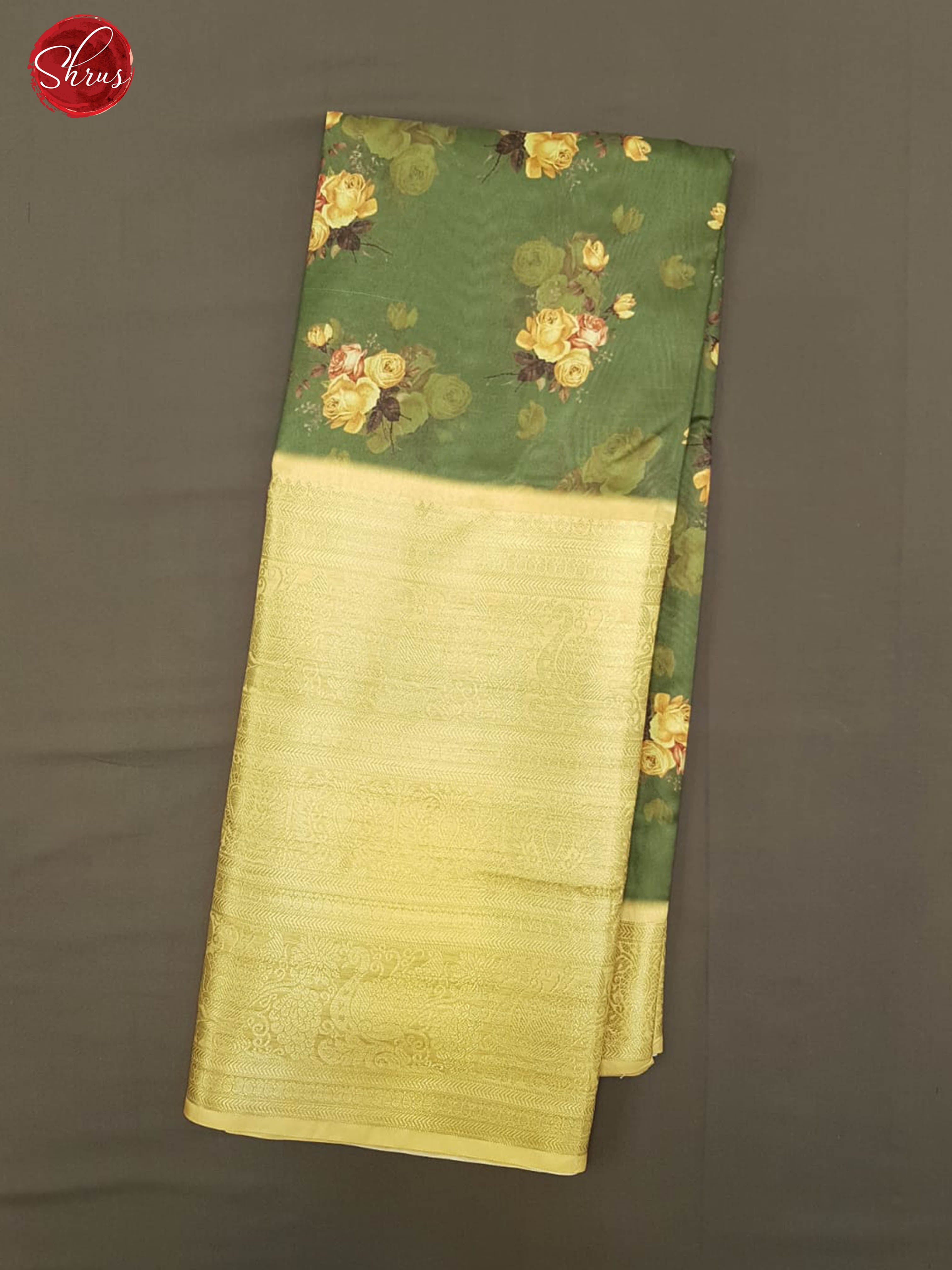 Green & Beige - Semi Crepe with   floral print on the body & Zari Border - Shop on ShrusEternity.com