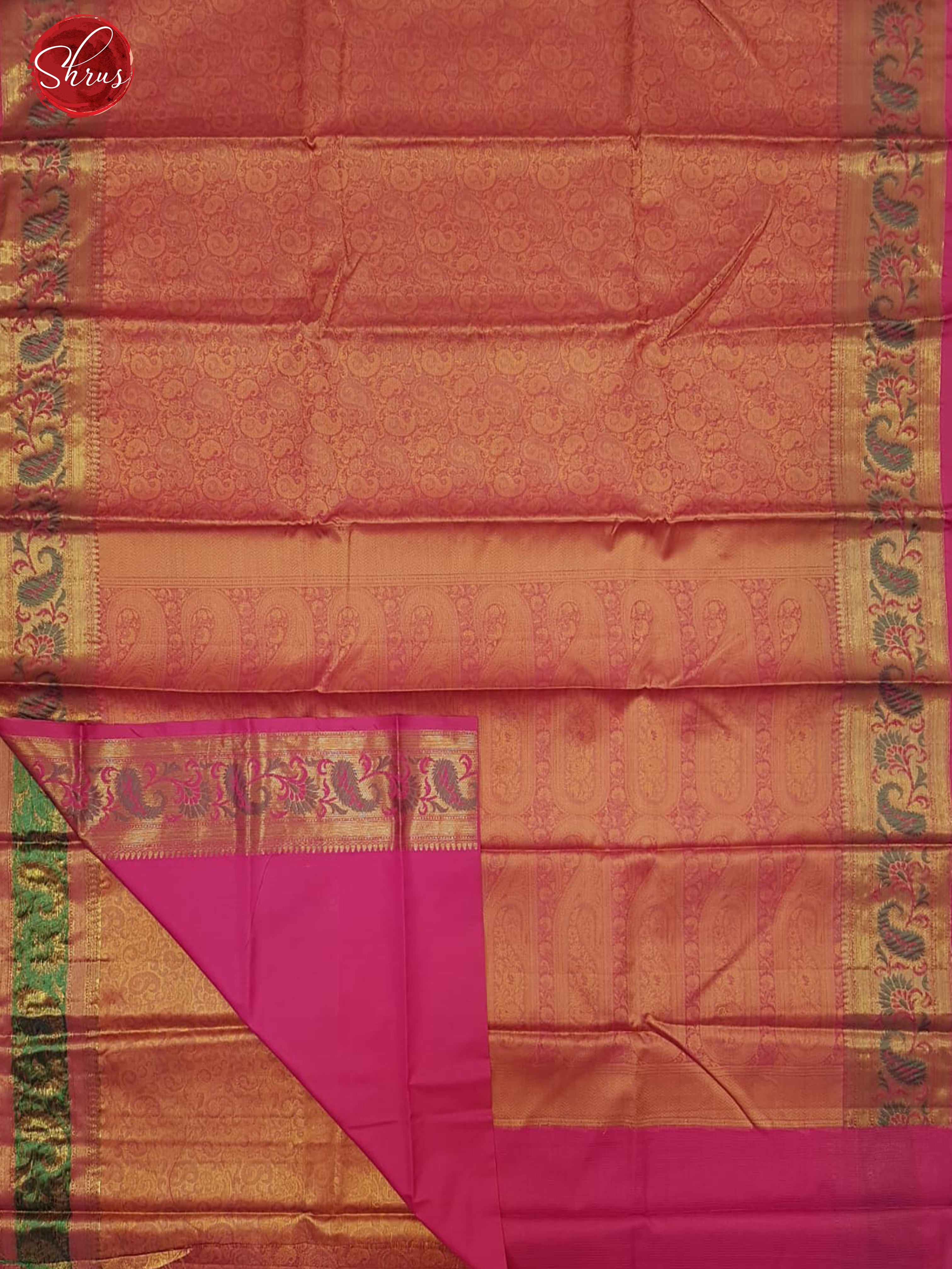 Orangish Pink and Pink - Tanchoi Semi Silk with zari brocade on the body & Zari Border - Shop on ShrusEternity.com