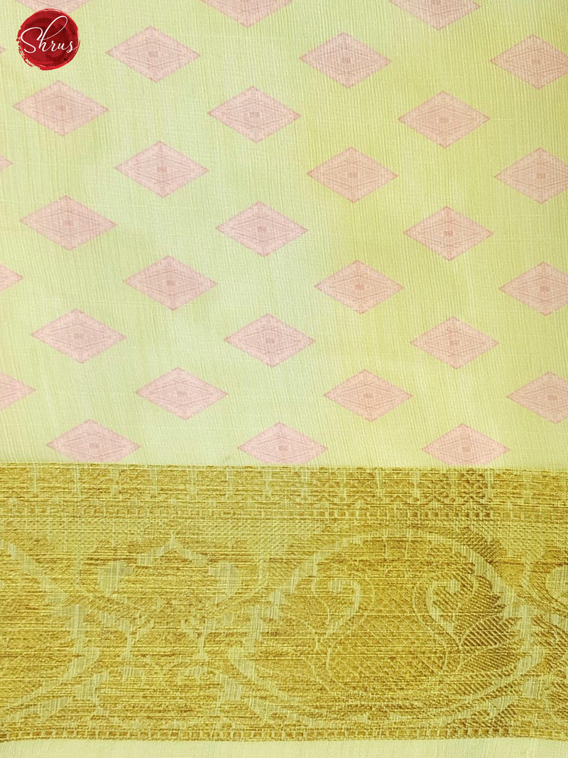 Onion pink and Green - Art Linen with floral print on the body and zari border - Shop on ShrusEternity.com