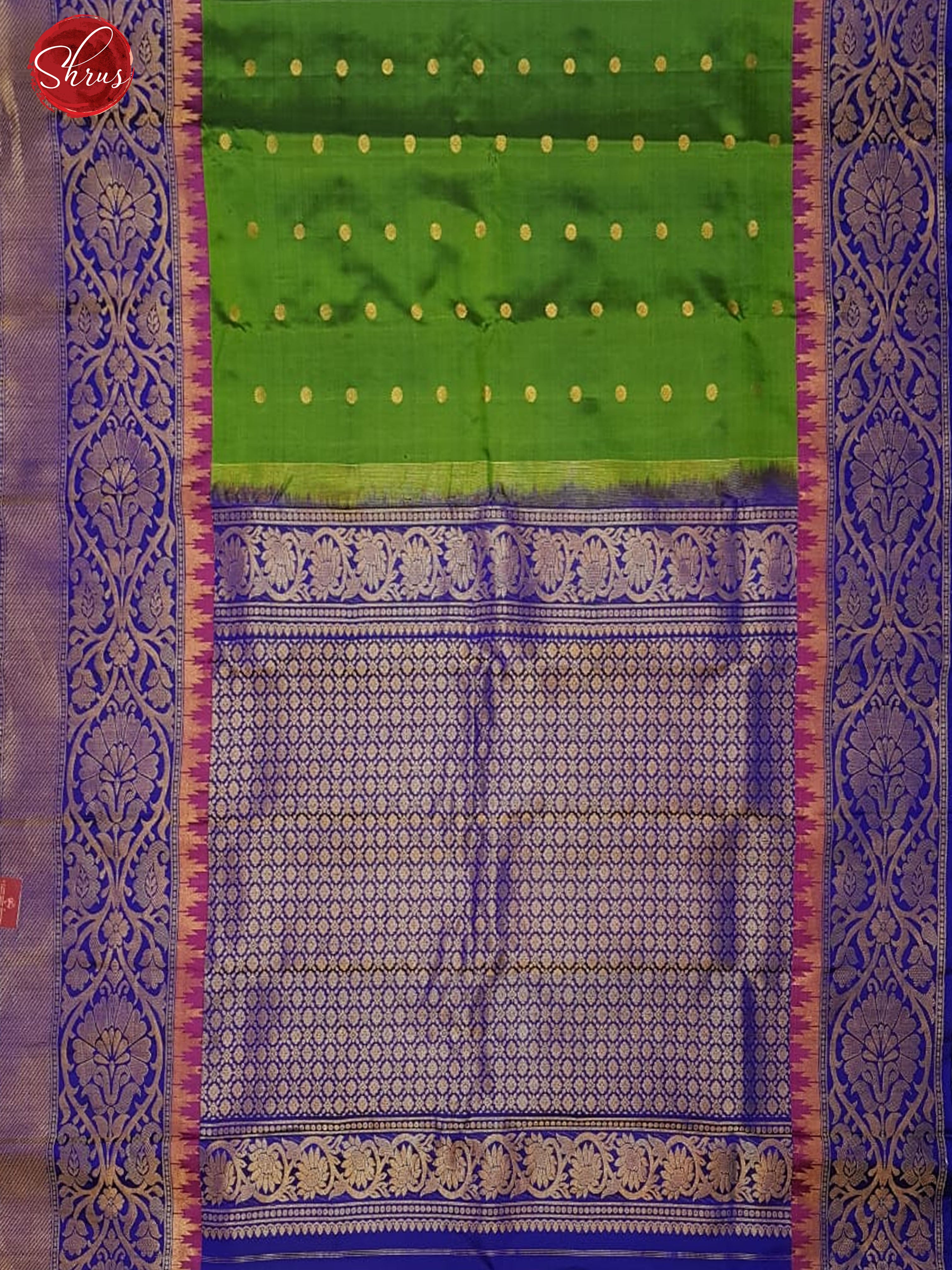 Green & Blue - Gadwal Silk with zari woven floral buttas on the body & Zari Border - Shop on ShrusEternity.com