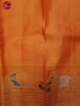 Purple & Mustard - Gadwal Silk with gold , Silver Zari buttas on the body & Zari Border - Shop on ShrusEternity.com