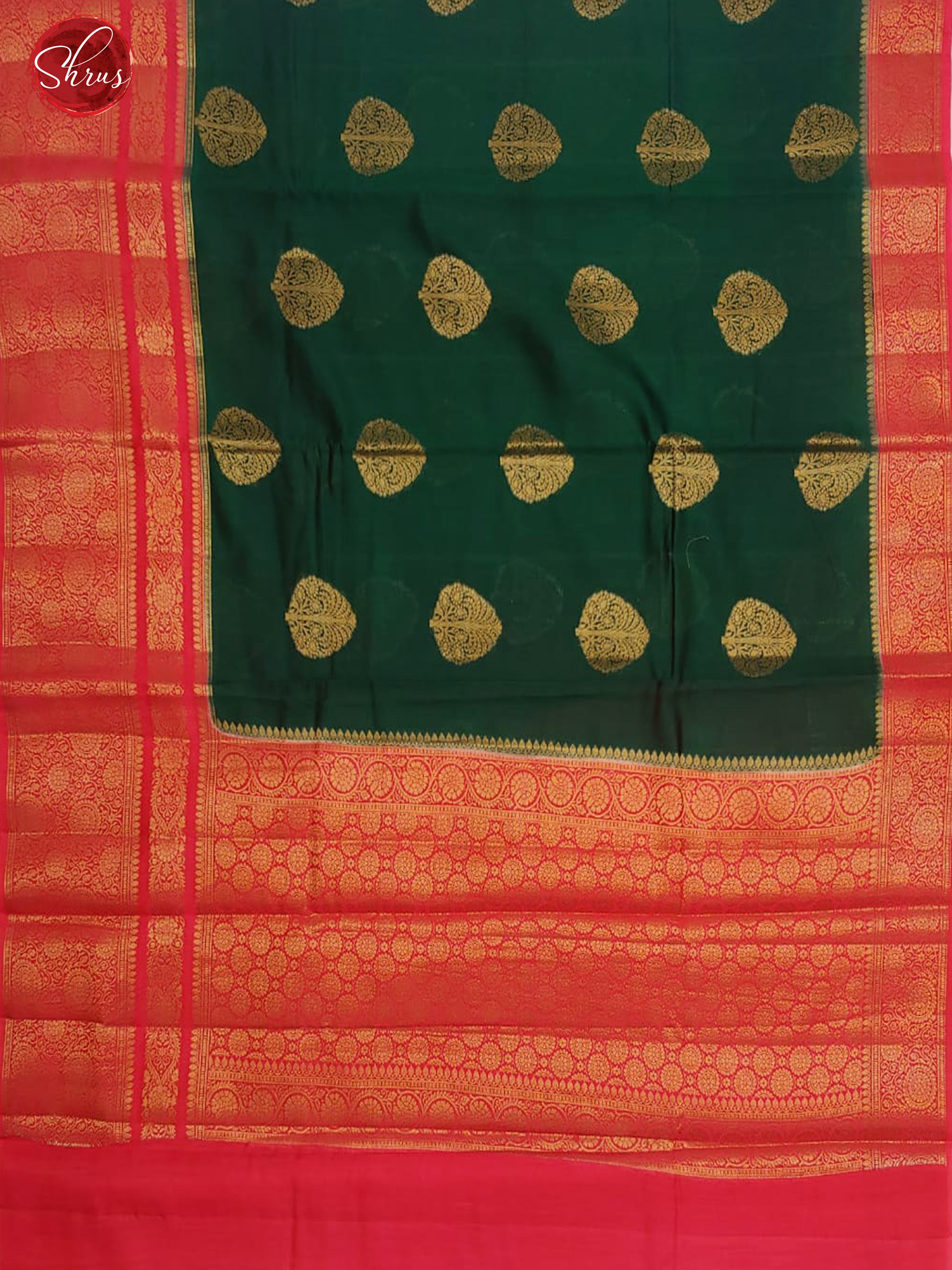 Green & Pink - Chiniya Silk with zari woven floral motifs on the Body & Contrast Zari Border - Shop on ShrusEternity.com