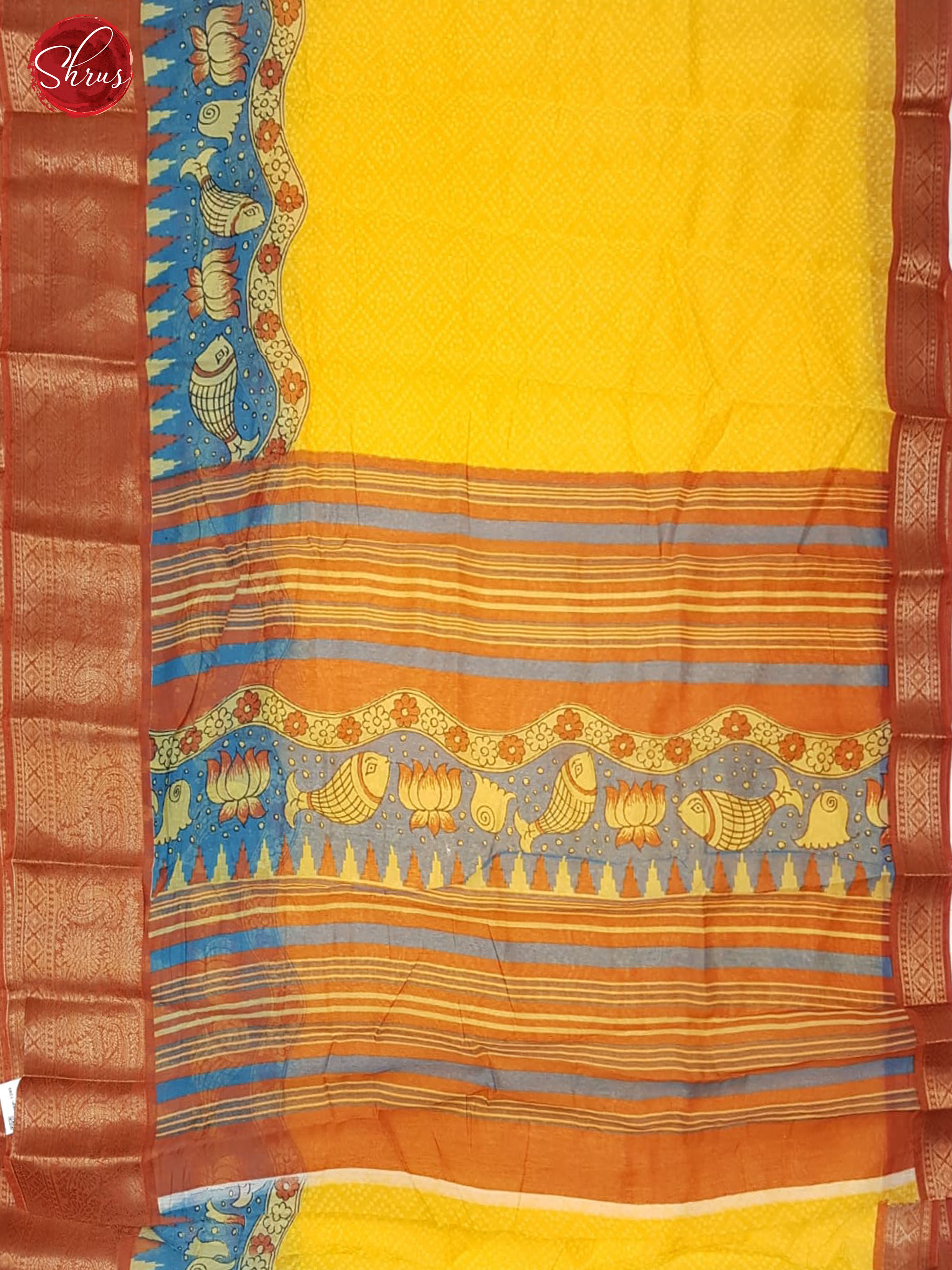 yellow & Red - Art Bandhini with bandhini pattern on the body& zari Border - Shop on ShrusEternity.com