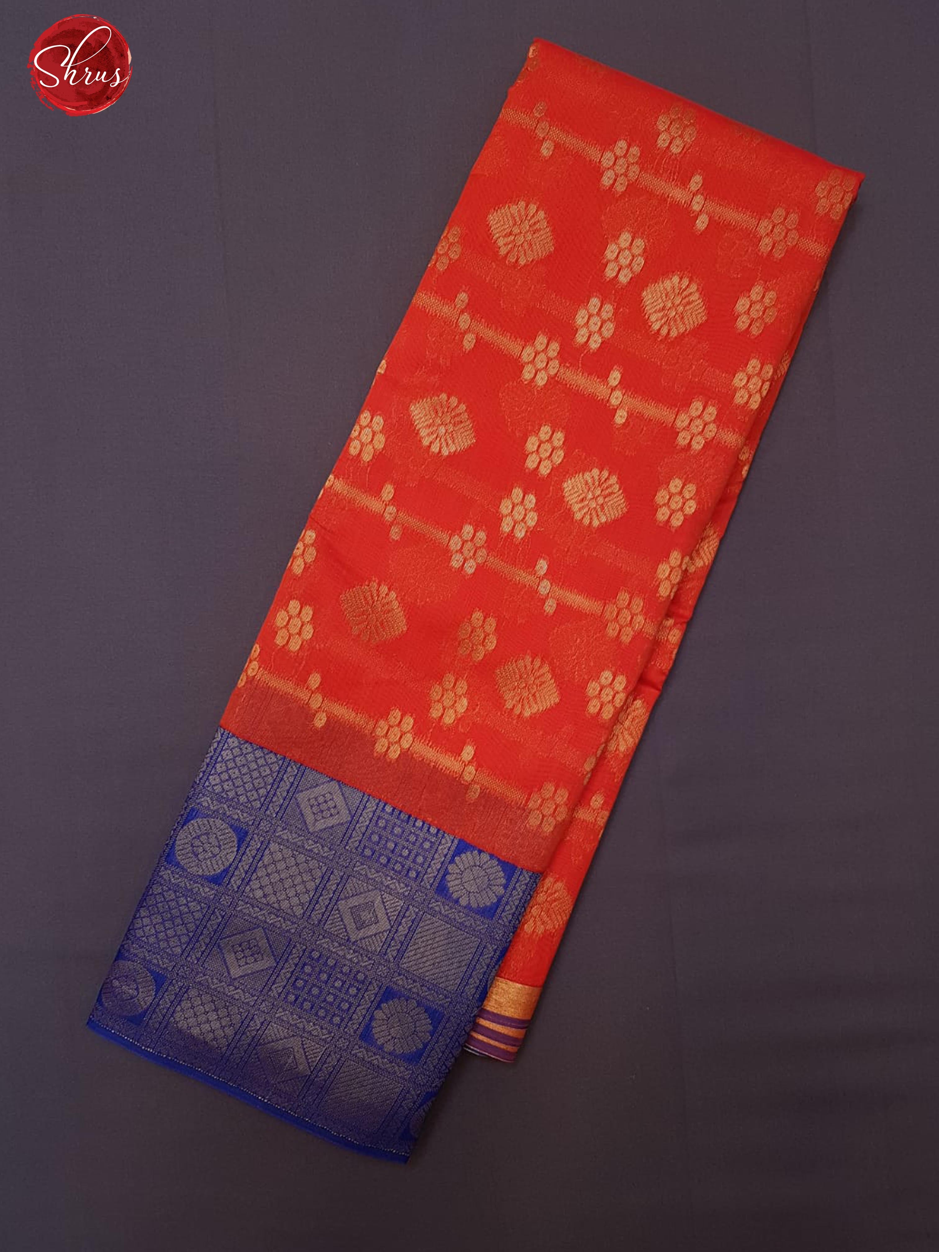 Red & Blue - Semi Kuppadam with Zari woven buttas on the body & Contrast Zari Border - Shop on ShrusEternity.com