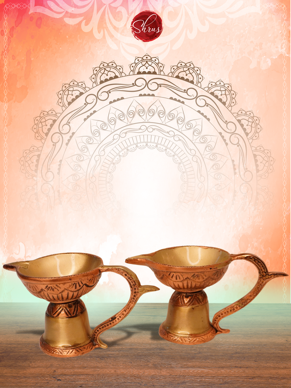 2.7" Brass Agal Deepam / Oil Lamp/ Diyas for Puja room and Home Decor in Dual Tone Finish (Pack of Two) - Shop on ShrusEternity.com