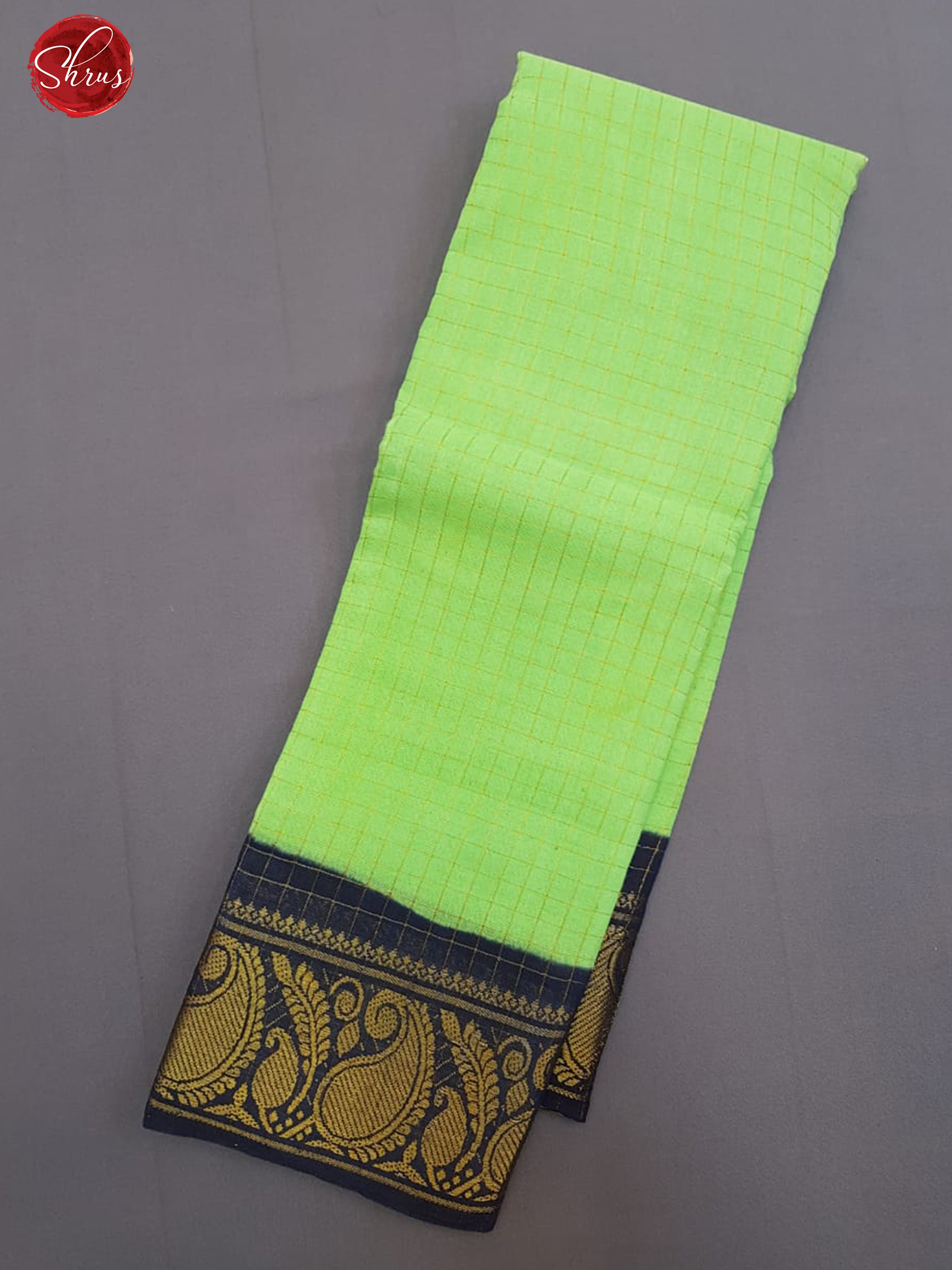 Apple Green & Blue - Sungudi Cotton with zari checks on the body & Contrast Zari Border - Shop on ShrusEternity.com