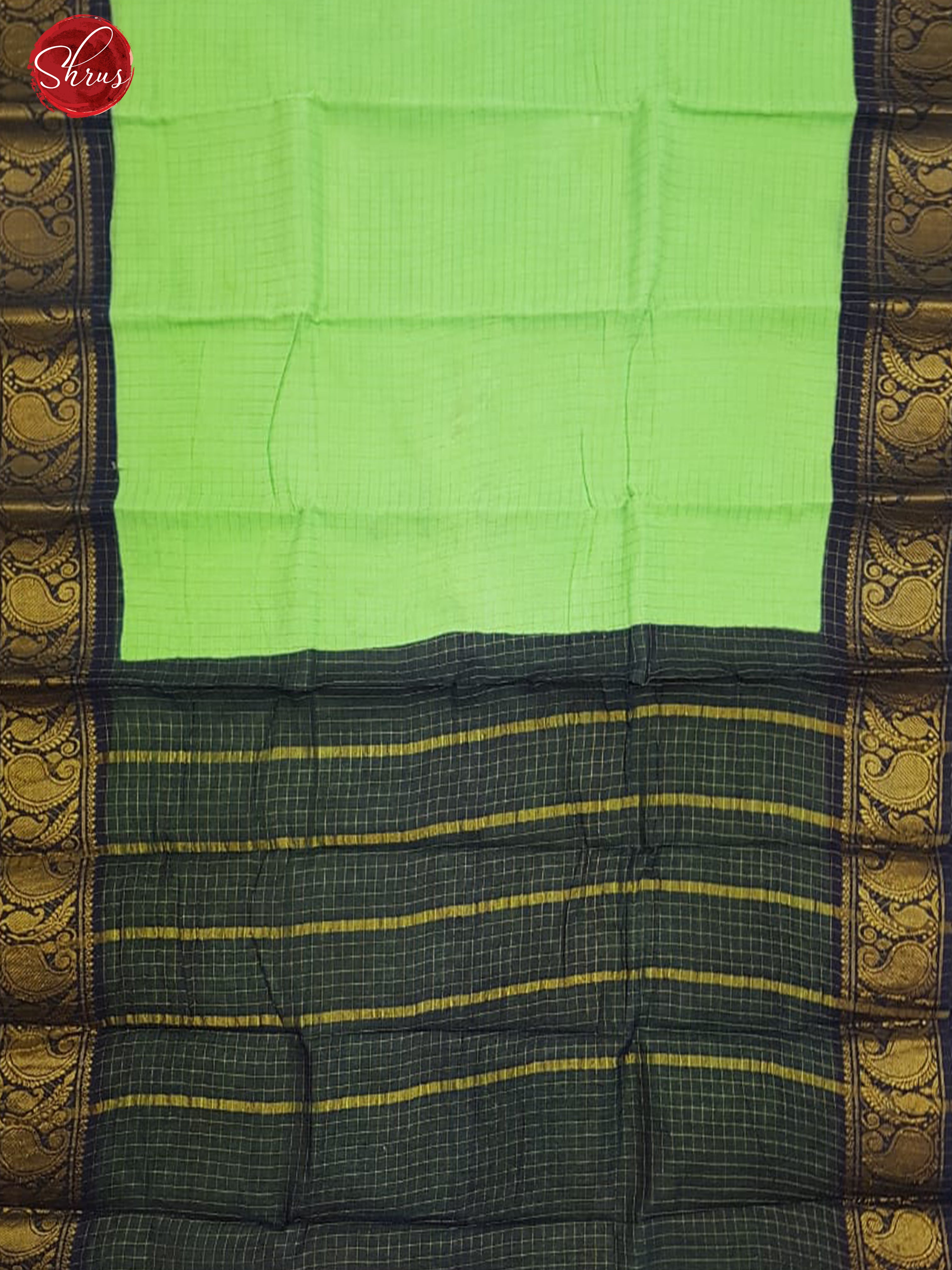 Apple Green & Blue - Sungudi Cotton with zari checks on the body & Contrast Zari Border - Shop on ShrusEternity.com