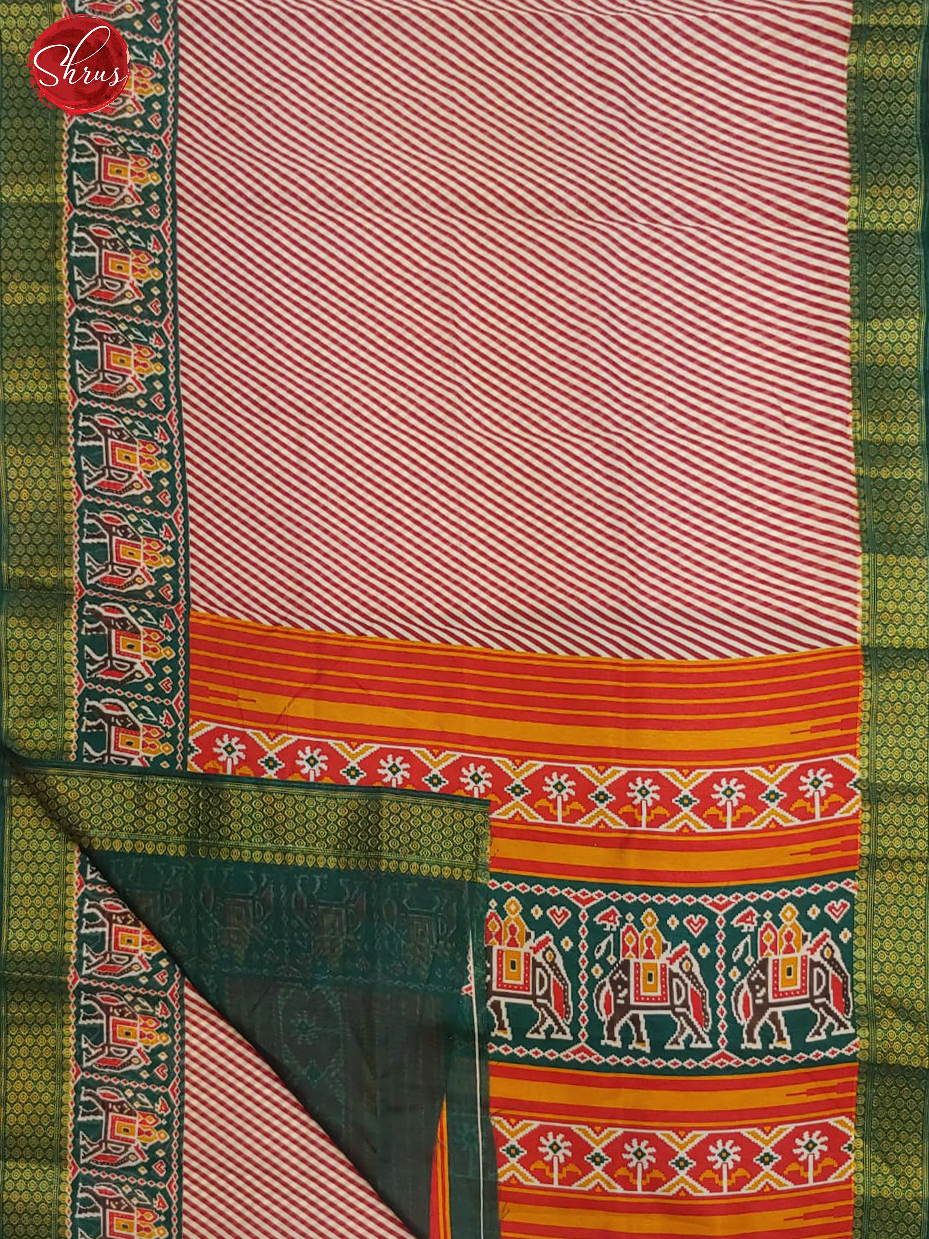 Red & Green -Semi Chanderi with Lehariya pattern on the body & Contrast Zari border - Shop on ShrusEternity.com