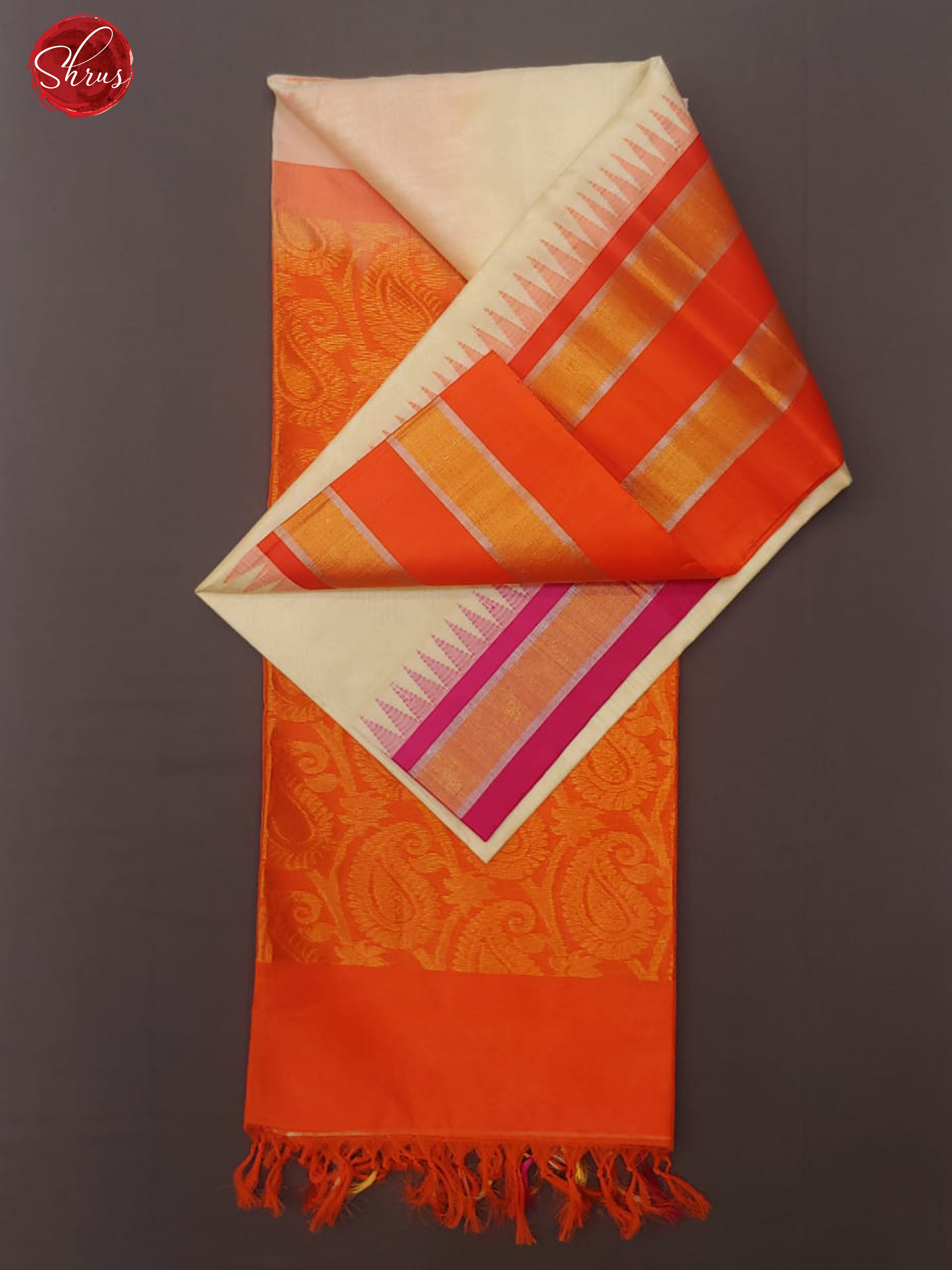 Cream & Orange - Silk Cotton with plain body and zari borders - Shop on ShrusEternity.com