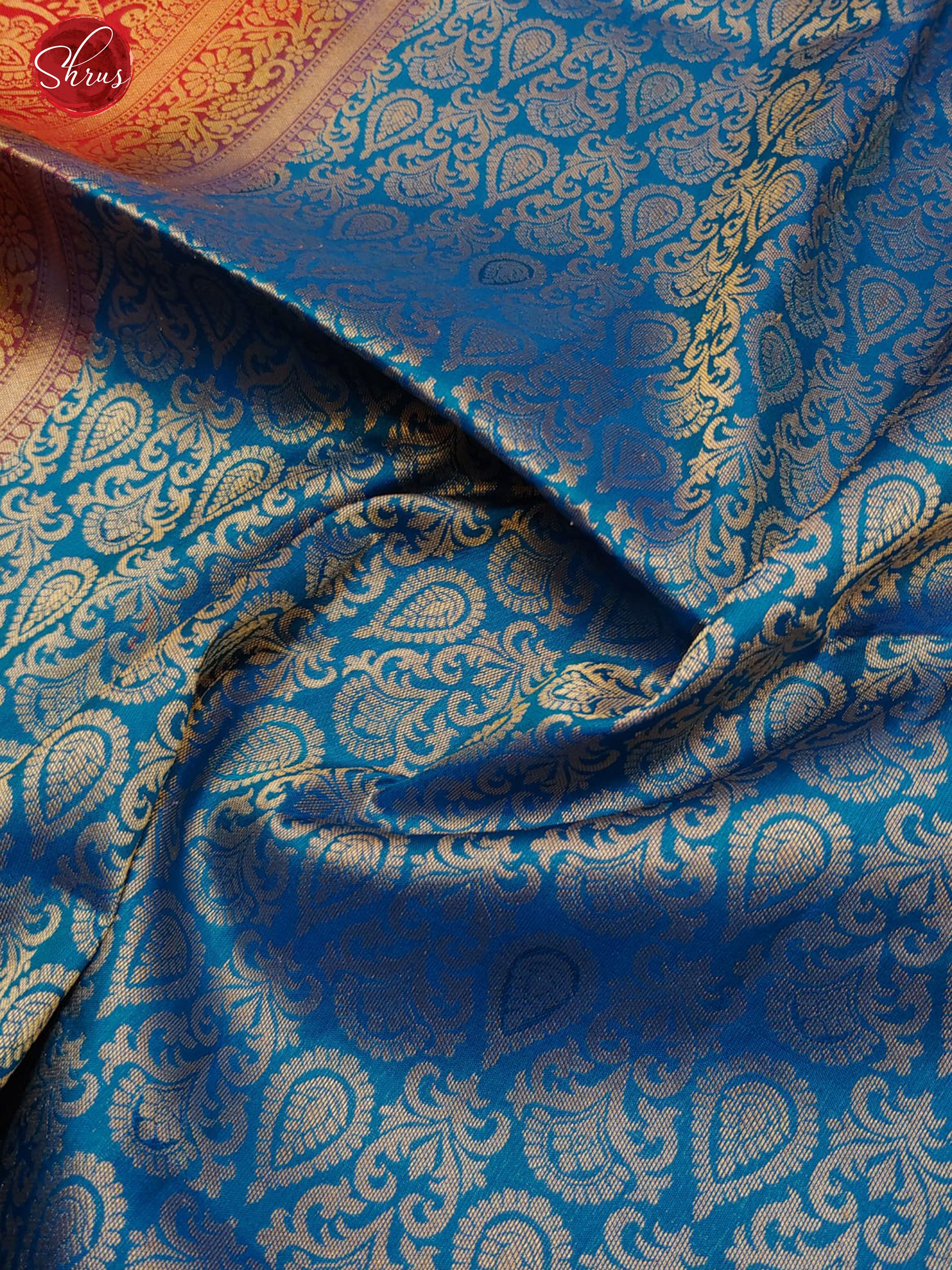 Blue & Red - Soft Silk  with Zari woven floral nestling brocade on the body & Contrast zari Border - Shop on ShrusEternity.com