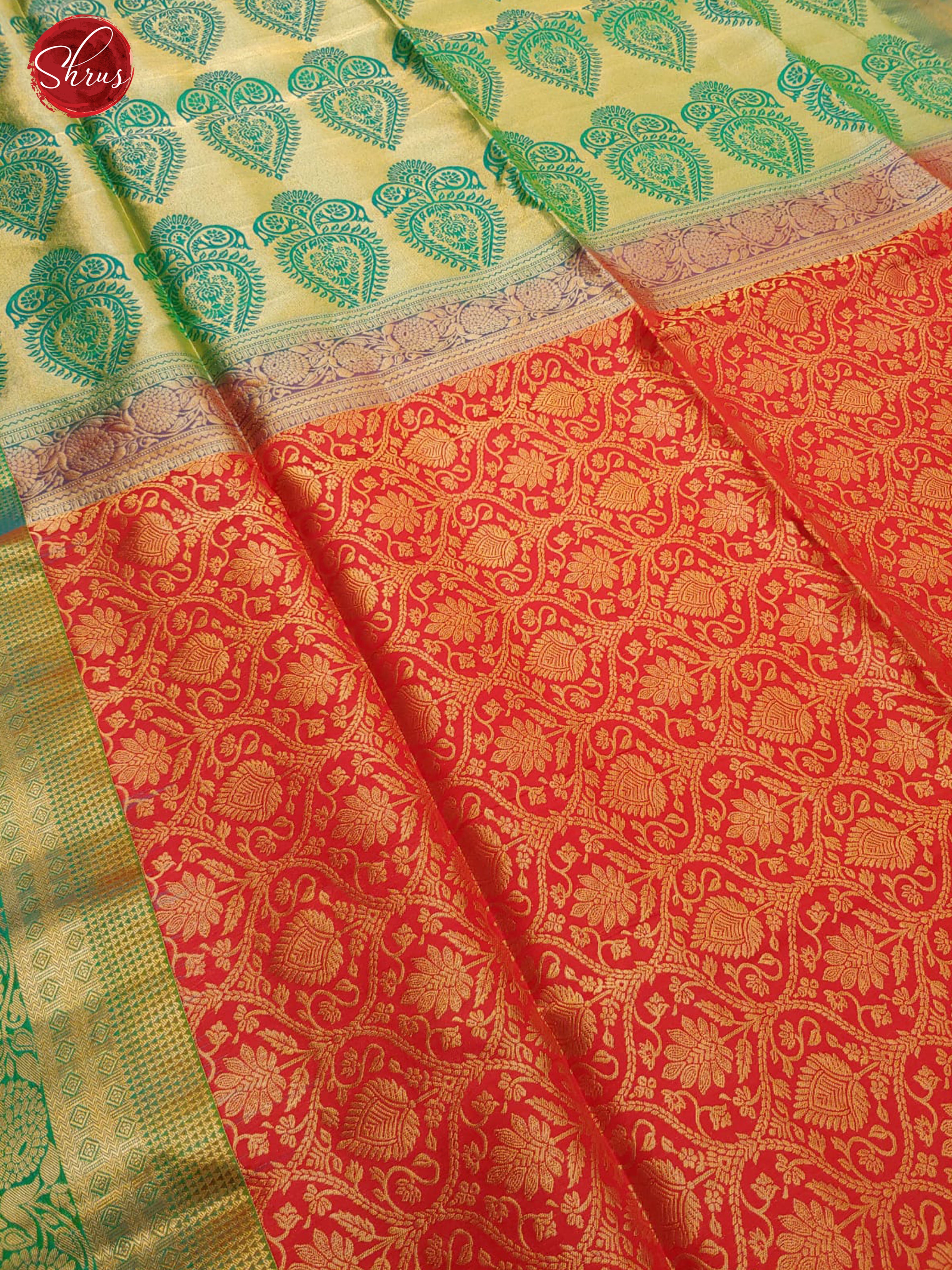 Red & Green - Soft Silk with zari woven floral nestling brocade on the body & Contrast Zari Border - Shop on ShrusEternity.com