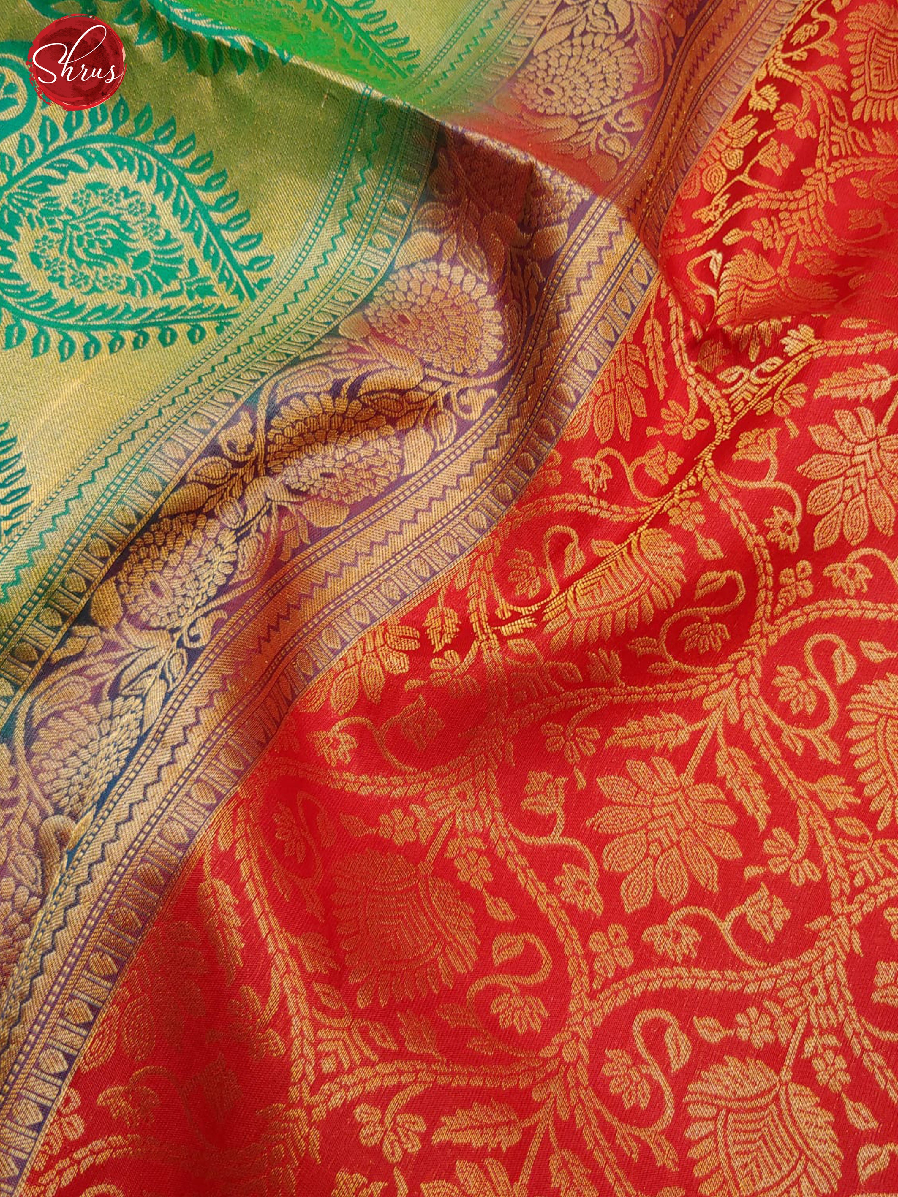 Red & Green - Soft Silk with zari woven floral nestling brocade on the body & Contrast Zari Border - Shop on ShrusEternity.com