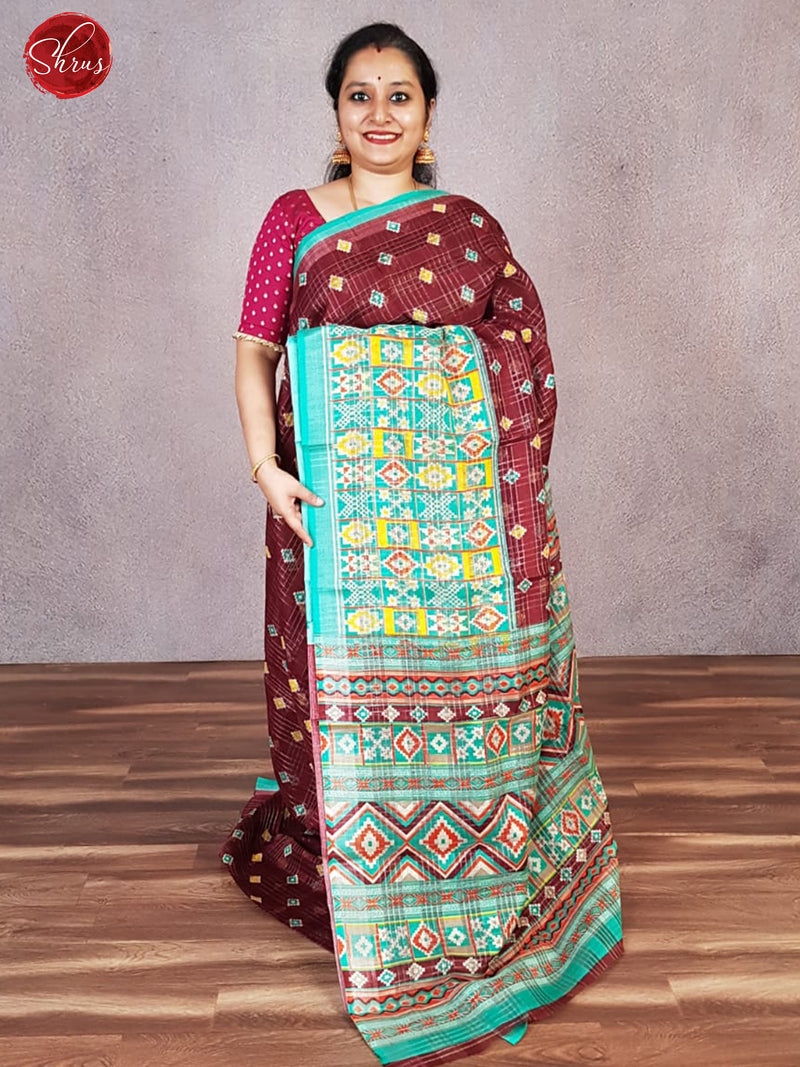 Wine & Teal - Matka Cotton with floral print on the body & Contrast printed border - Shop on ShrusEternity.com