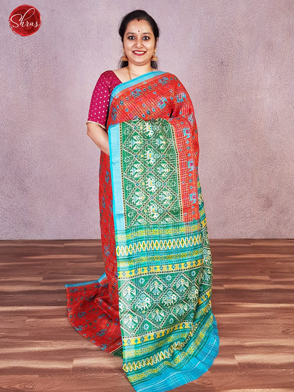 Red  & Blue- Matka Cotton with floral print on the body & Contrast Border - Shop on ShrusEternity.com
