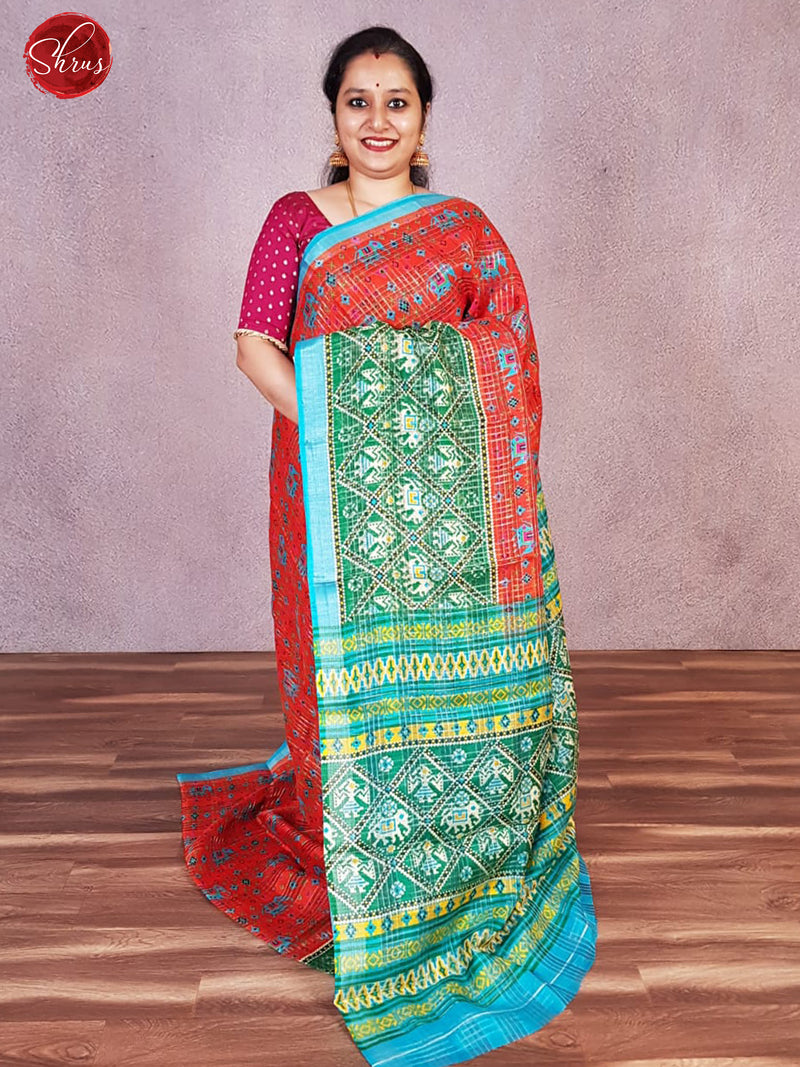 Red  & Blue- Matka Cotton with floral print on the body & Contrast Border - Shop on ShrusEternity.com