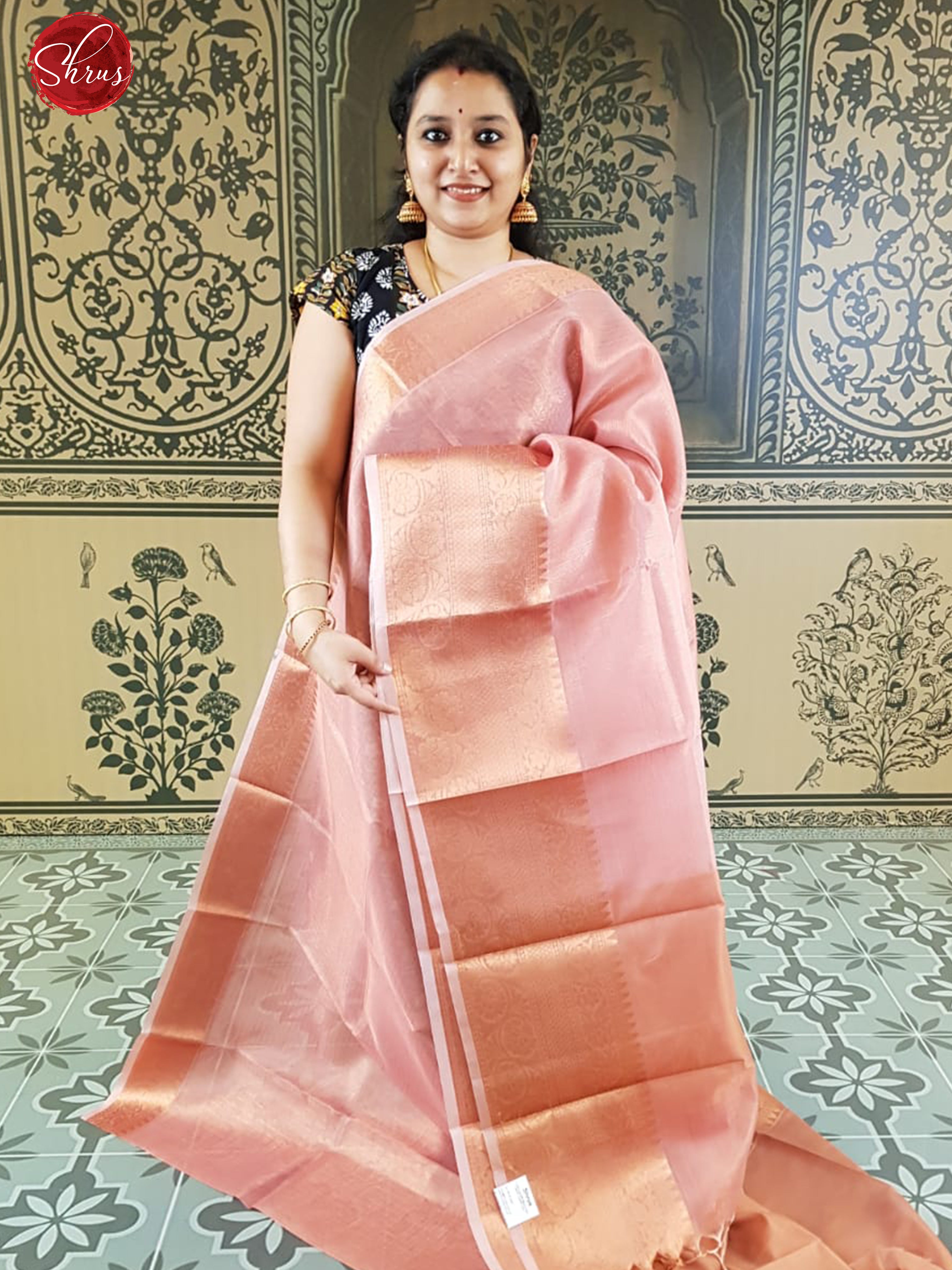 Pink(Single Tone)- Tissue Banarasi with zari brocade on the body and zari border - Shop on ShrusEternity.com