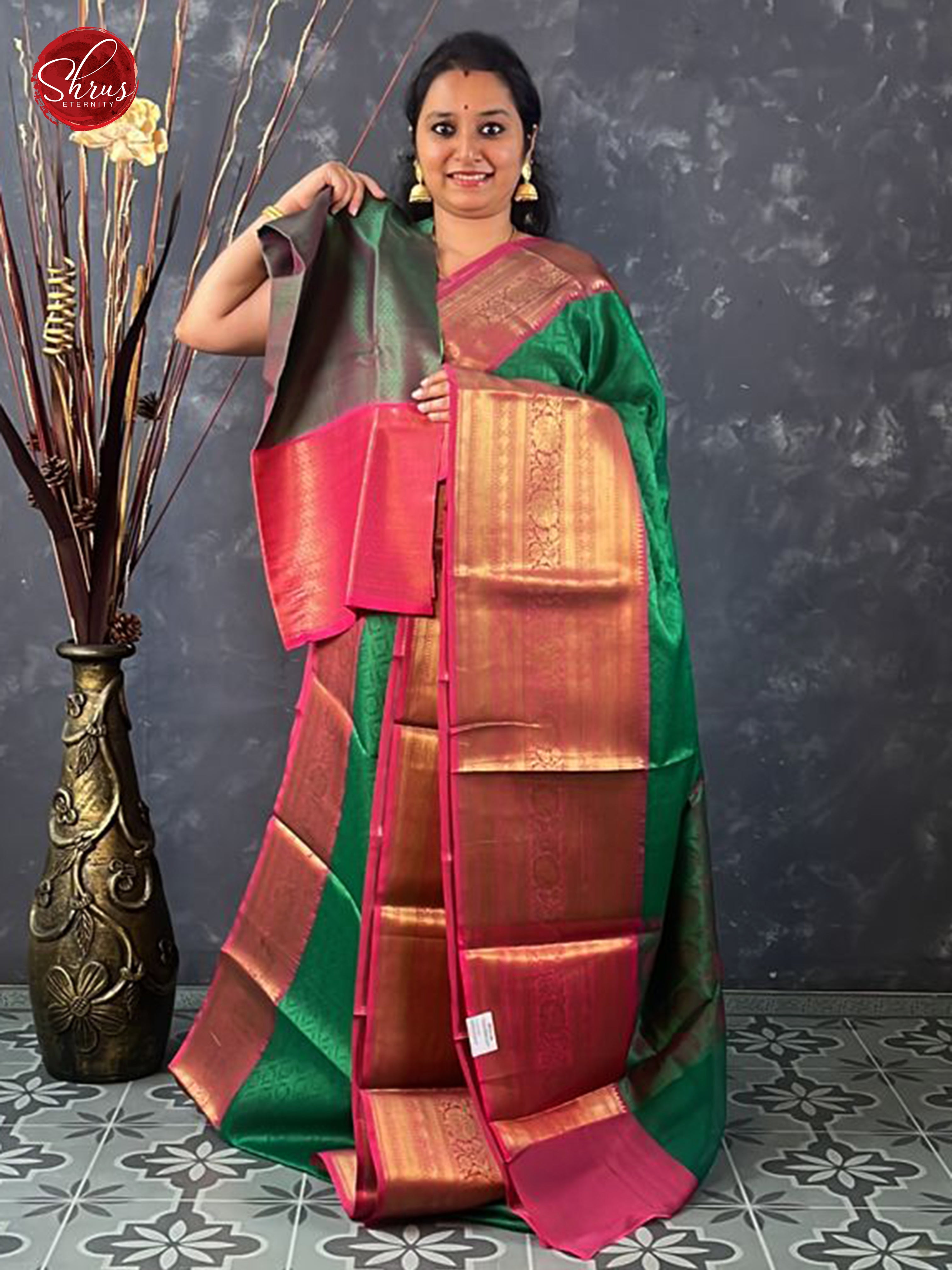 Green & Red -Tanchoi Semi Silk Semi Silk with zari woven floral brocade  on the body & Zari Border - Shop on ShrusEternity.com