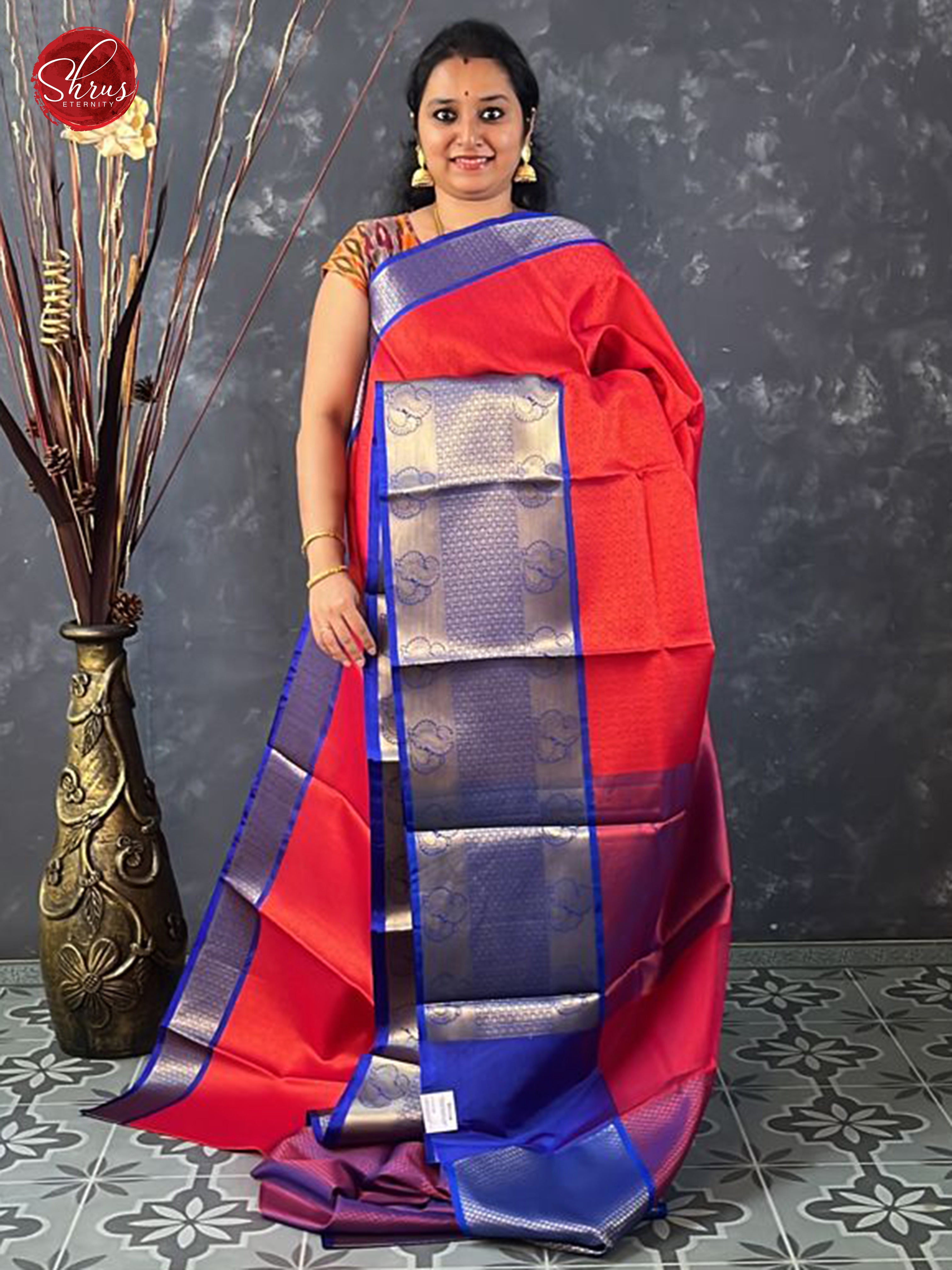 Red & Blue -   Tanchoi Semi Silk Semi Silk with zari woven floral brocade  on the body & Zari Border - Shop on ShrusEternity.com