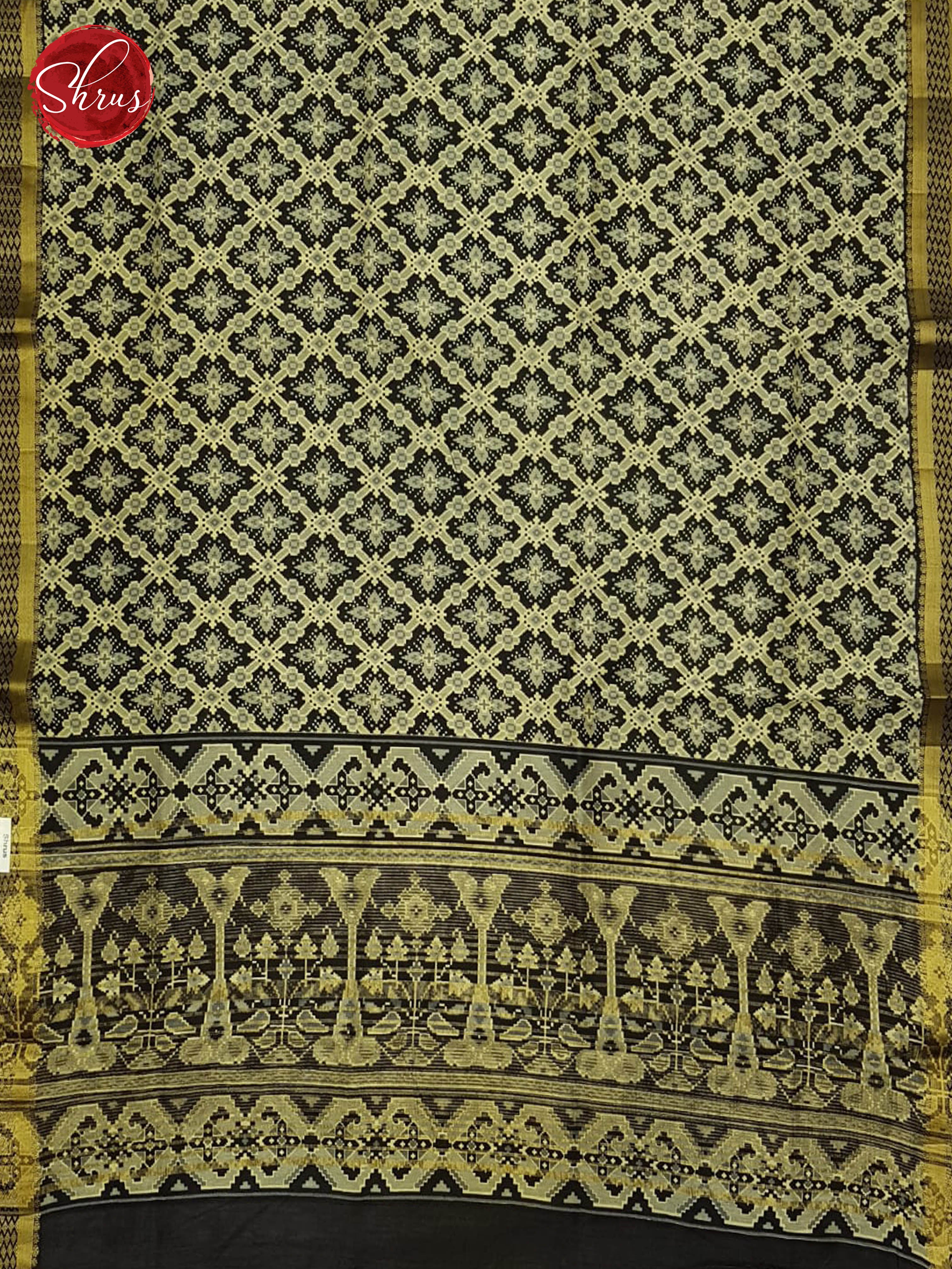 Black(Single tone)- Semi Patola with patola floral print on the body  &  Zari border - Shop on ShrusEternity.com