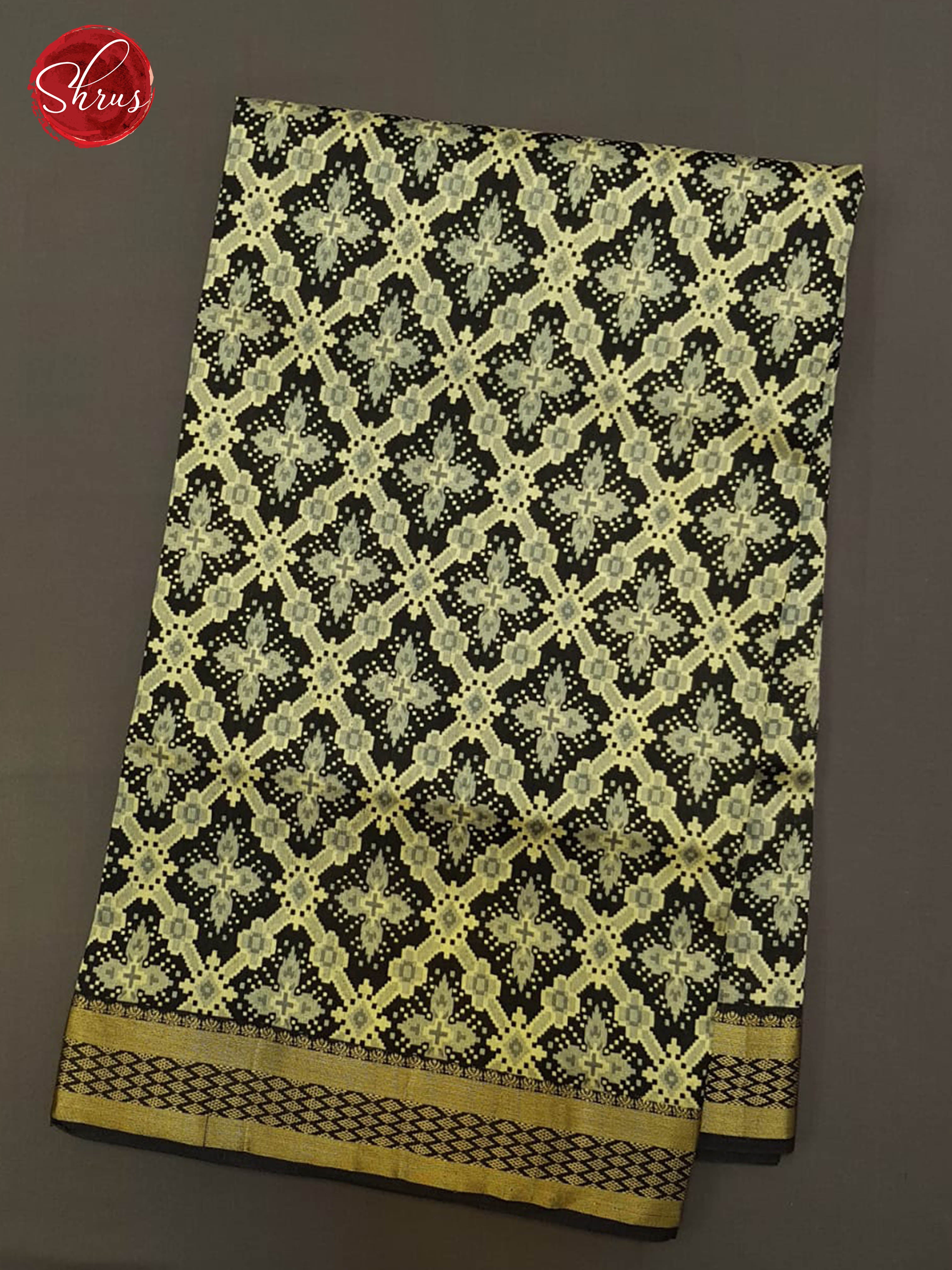 Black(Single tone)- Semi Patola with patola floral print on the body  &  Zari border - Shop on ShrusEternity.com