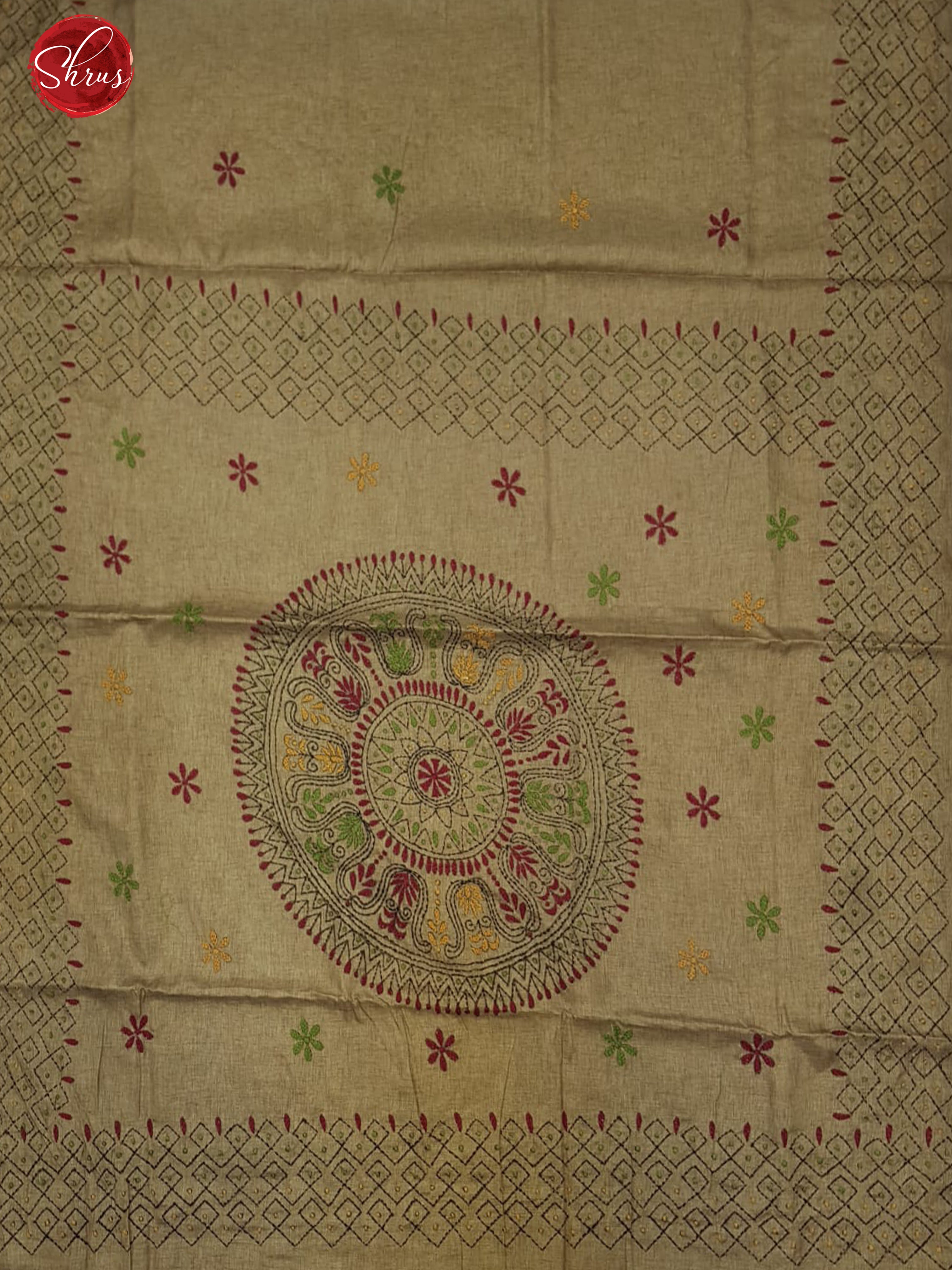 Light Brown(Single Tone)- Semi Kantha ( Poly mix ) with floral embroidery  kantha stitch on the body& Border - Shop on ShrusEternity.com