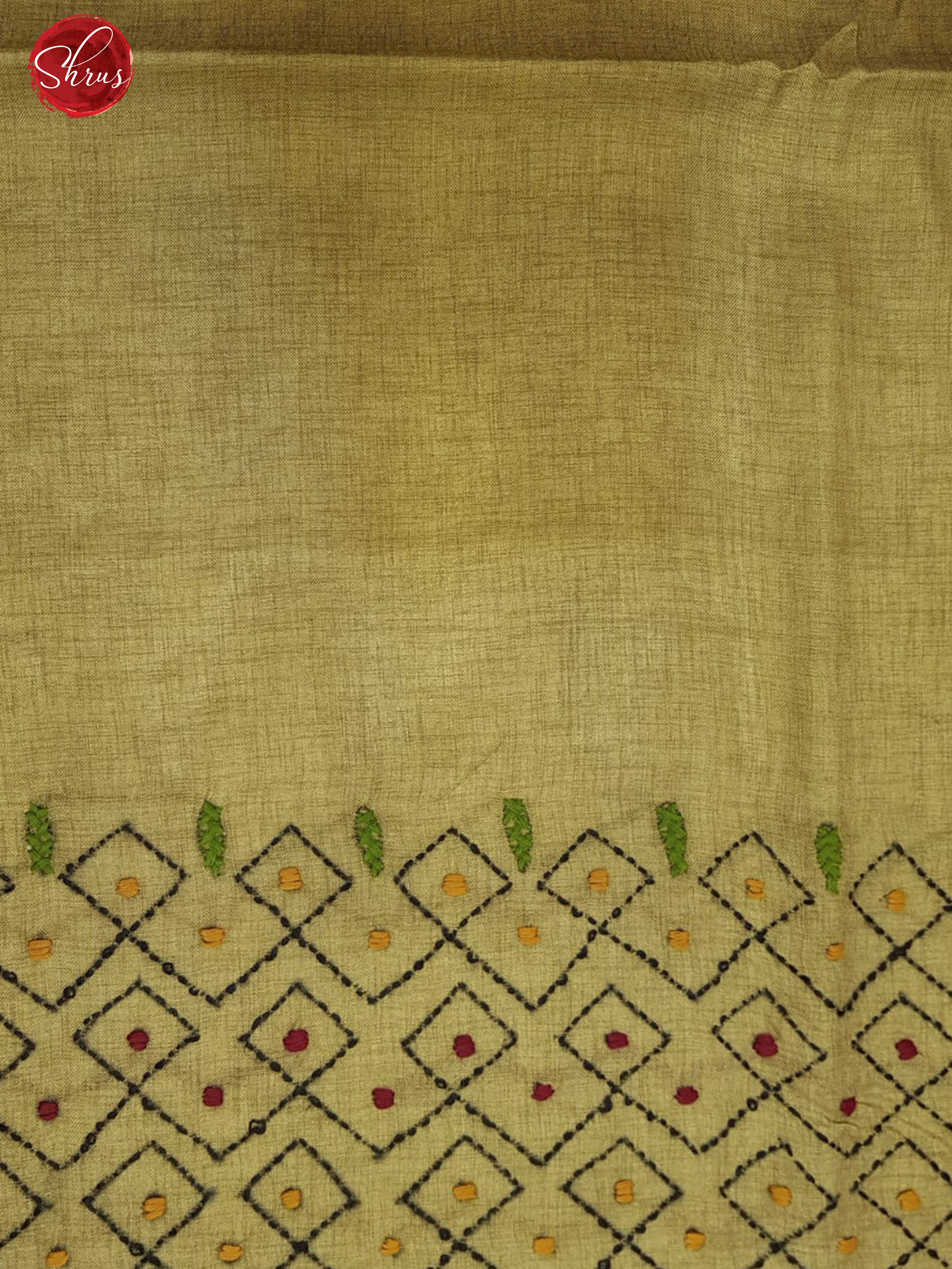 Beige (Single Tone)- Semi Kantha ( Poly mix ) with floral embroidery  kantha stitch on the body& Border - Shop on ShrusEternity.com