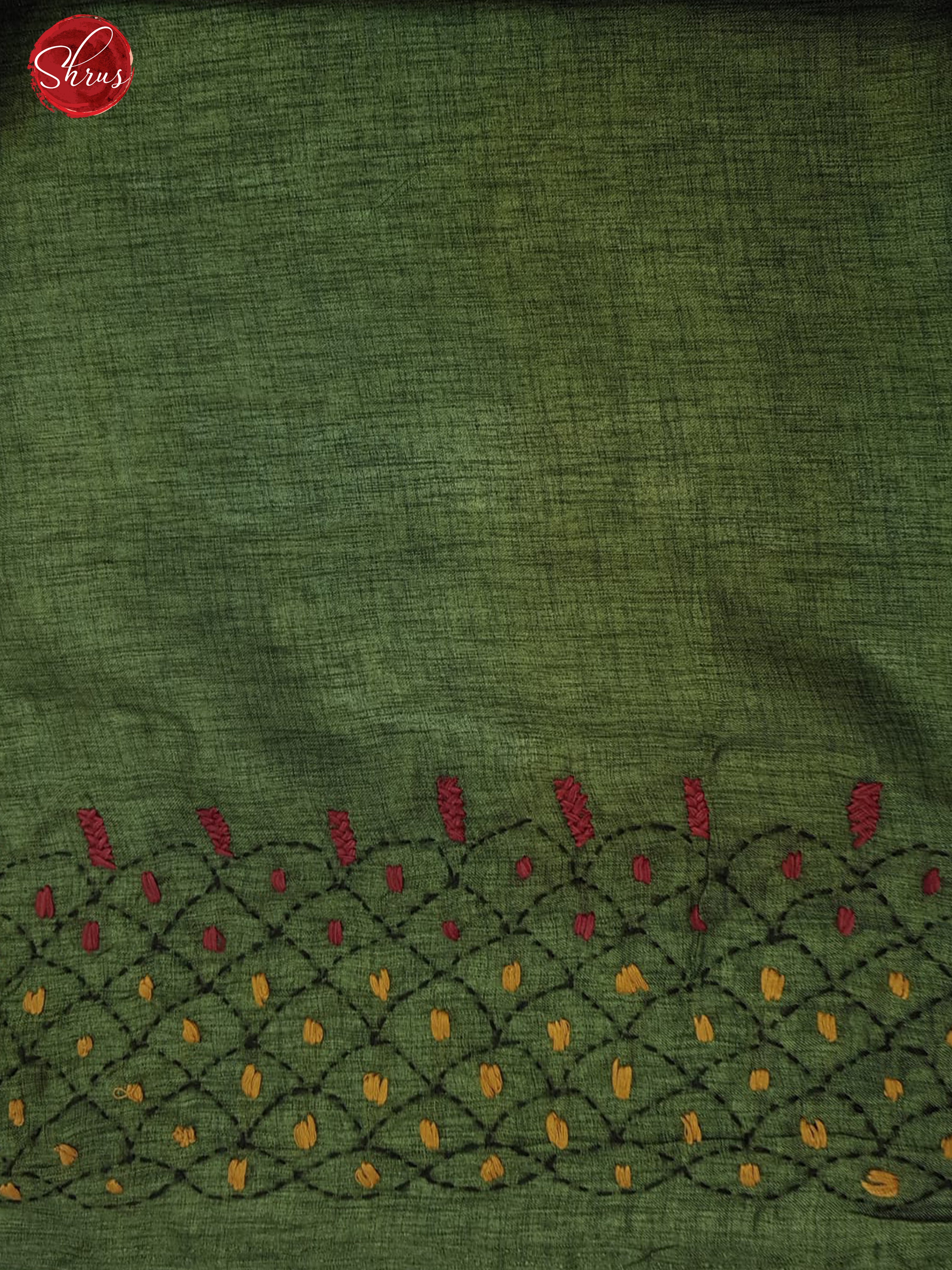 Green(Single Tone)- Semi Kantha ( Poly mix ) with floral embroidery  kantha stitch on the body& Border - Shop on ShrusEternity.com