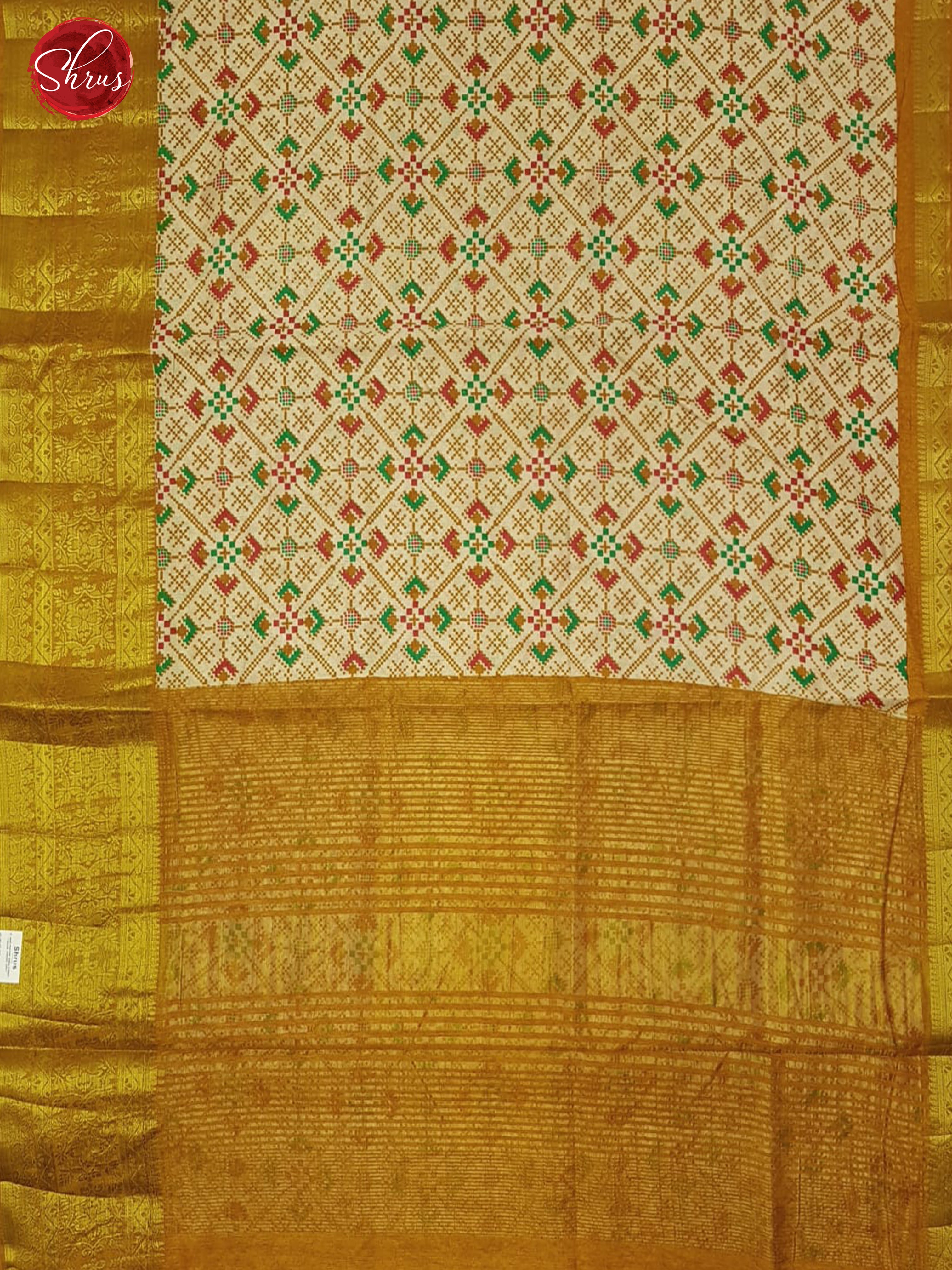 Cream and Mustard -Semi Patola with patola floral print on the body  &  contrast  zari border - Shop on ShrusEternity.com