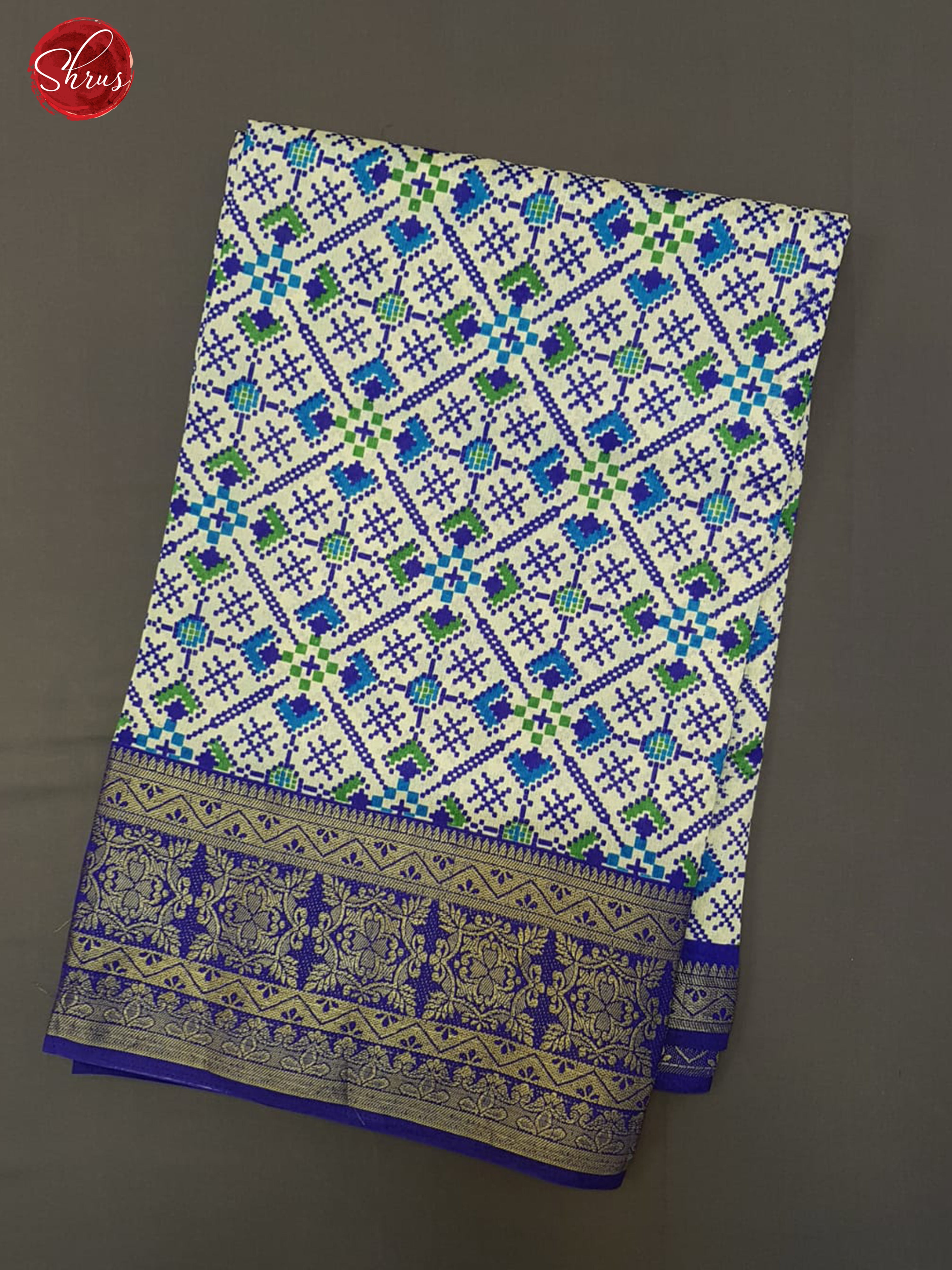 Cream & Blue - Semi Patola with patola floral print on the body  &  contrast  zari border - Shop on ShrusEternity.com